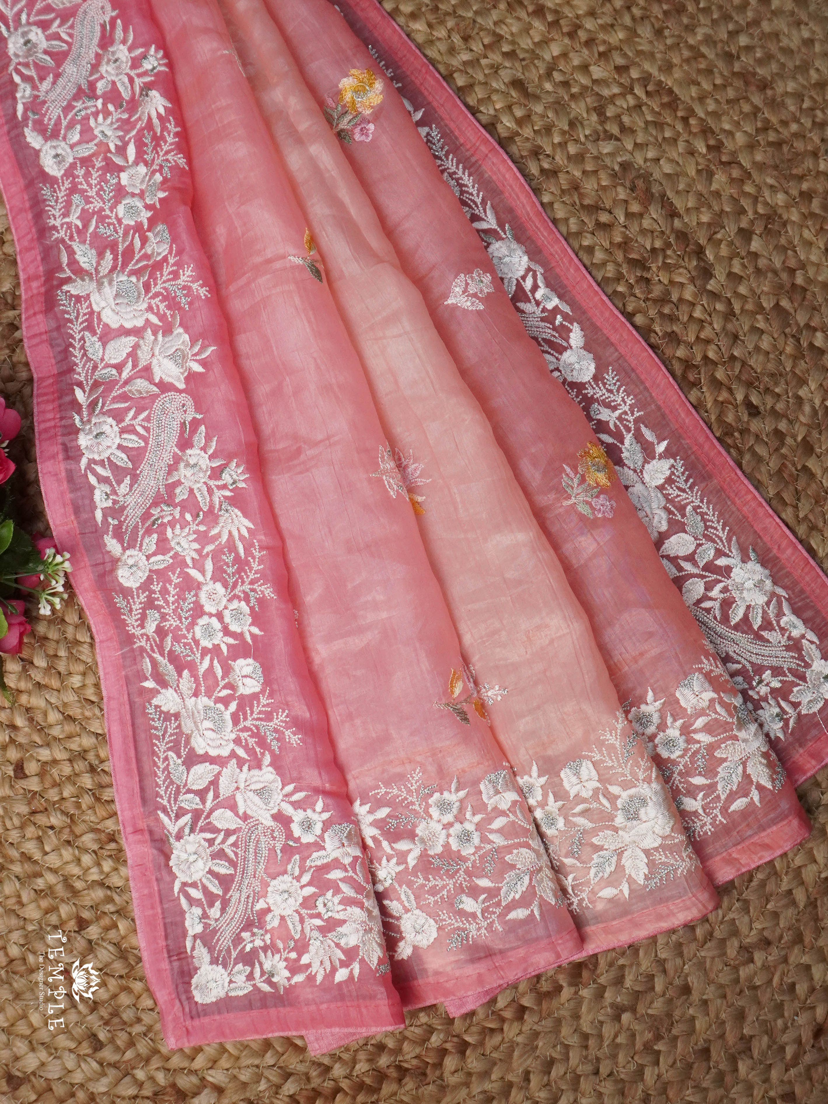 Cocktail Saree With Embroidery Work (Pink) | TTDS1582 | Pongal Fest