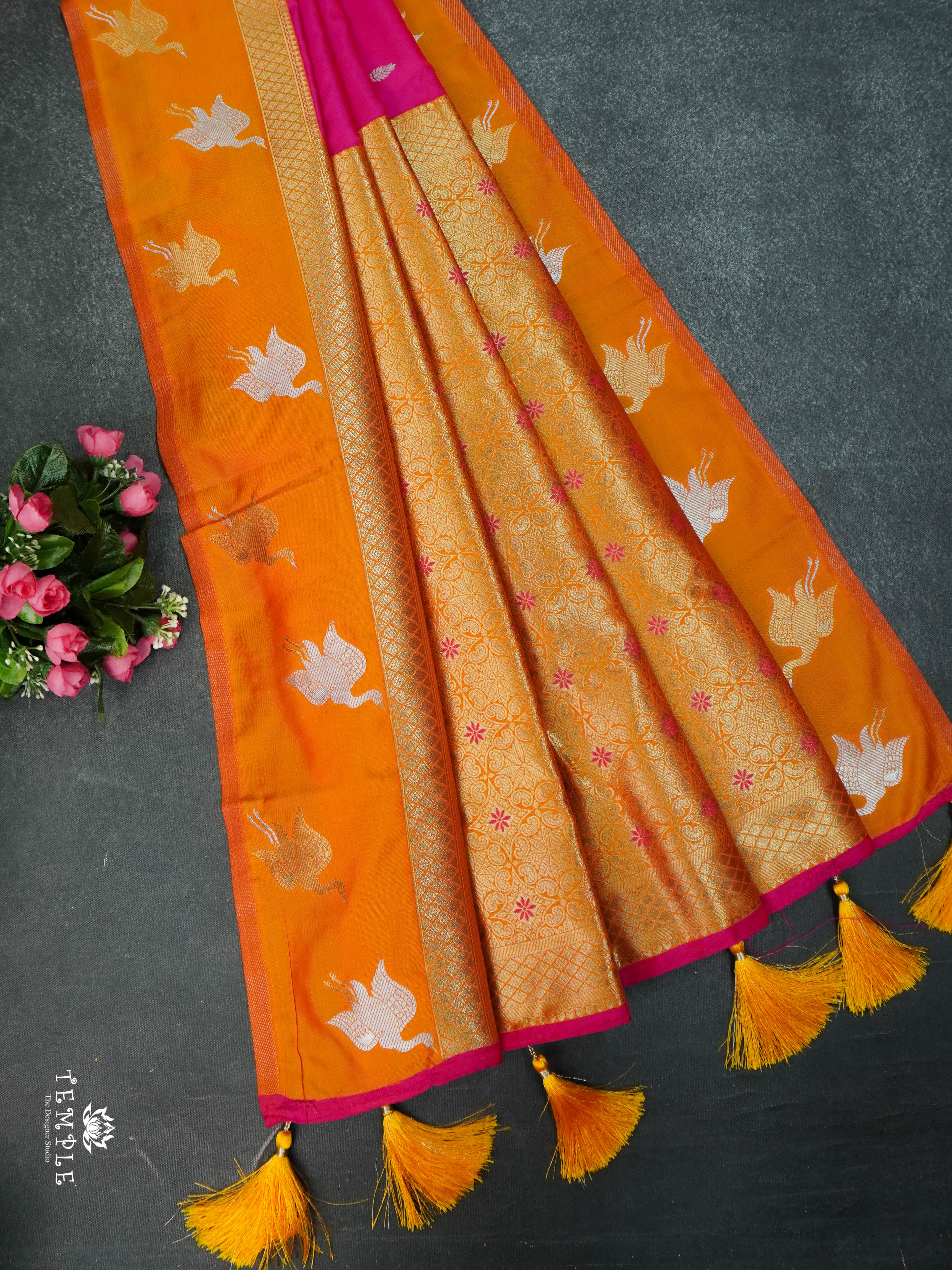 Semi Kanchi Silk Saree With Bird Motifs | TTDS1588 | Pongal Fest