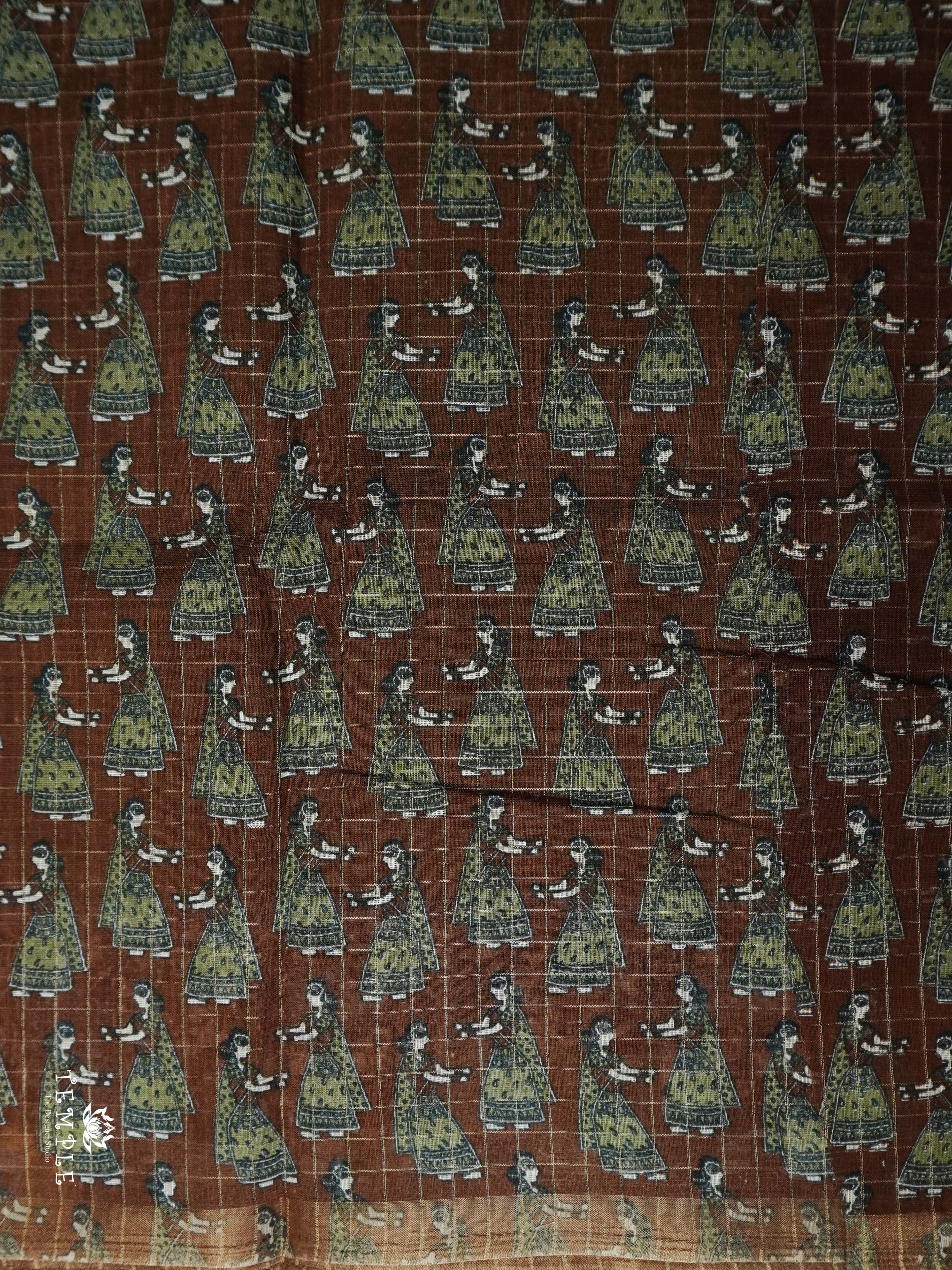Linen Cotton Saree With Madhubani Prints | TTDS1921