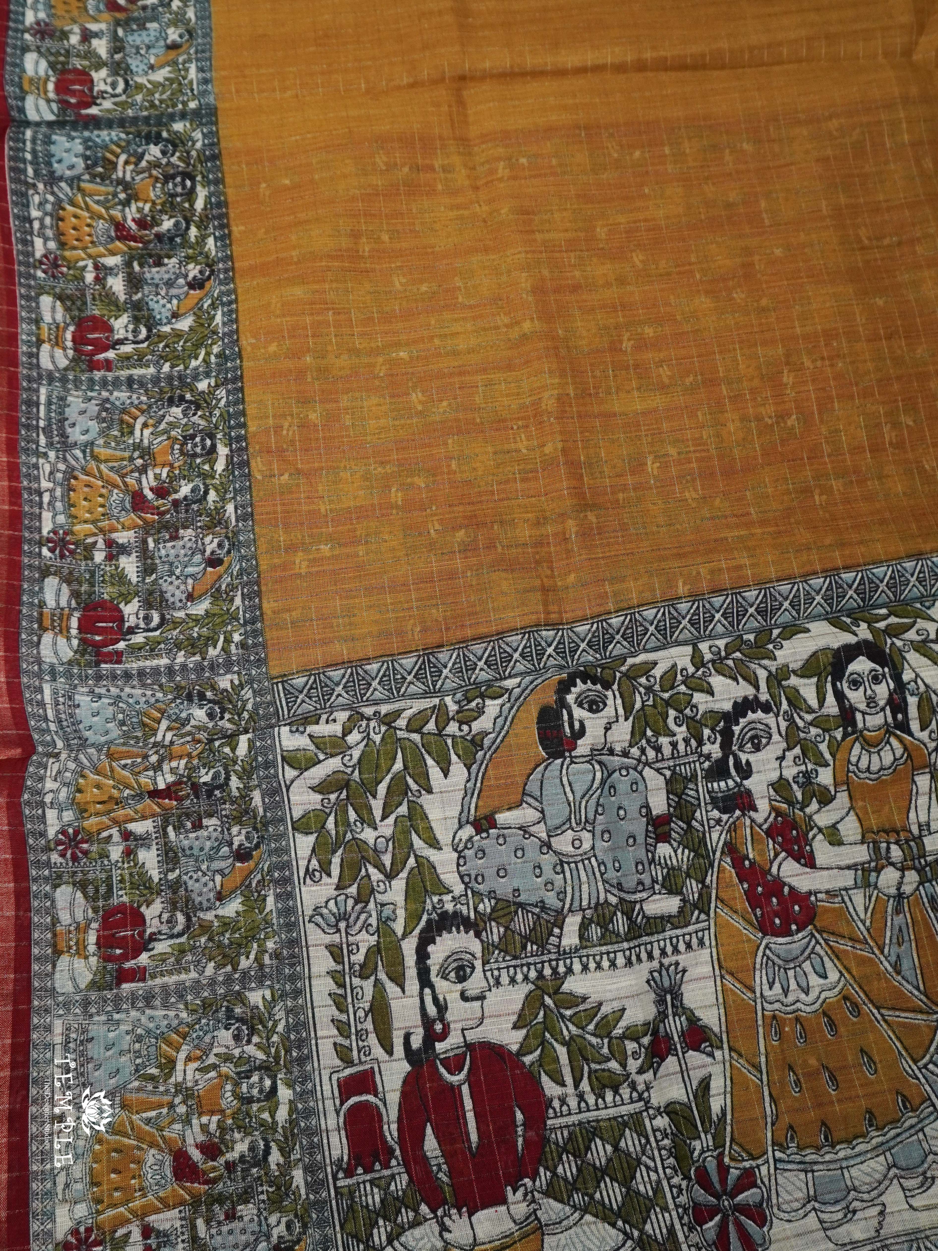 Linen Cotton Saree With Madhubani Prints | TTDS1921