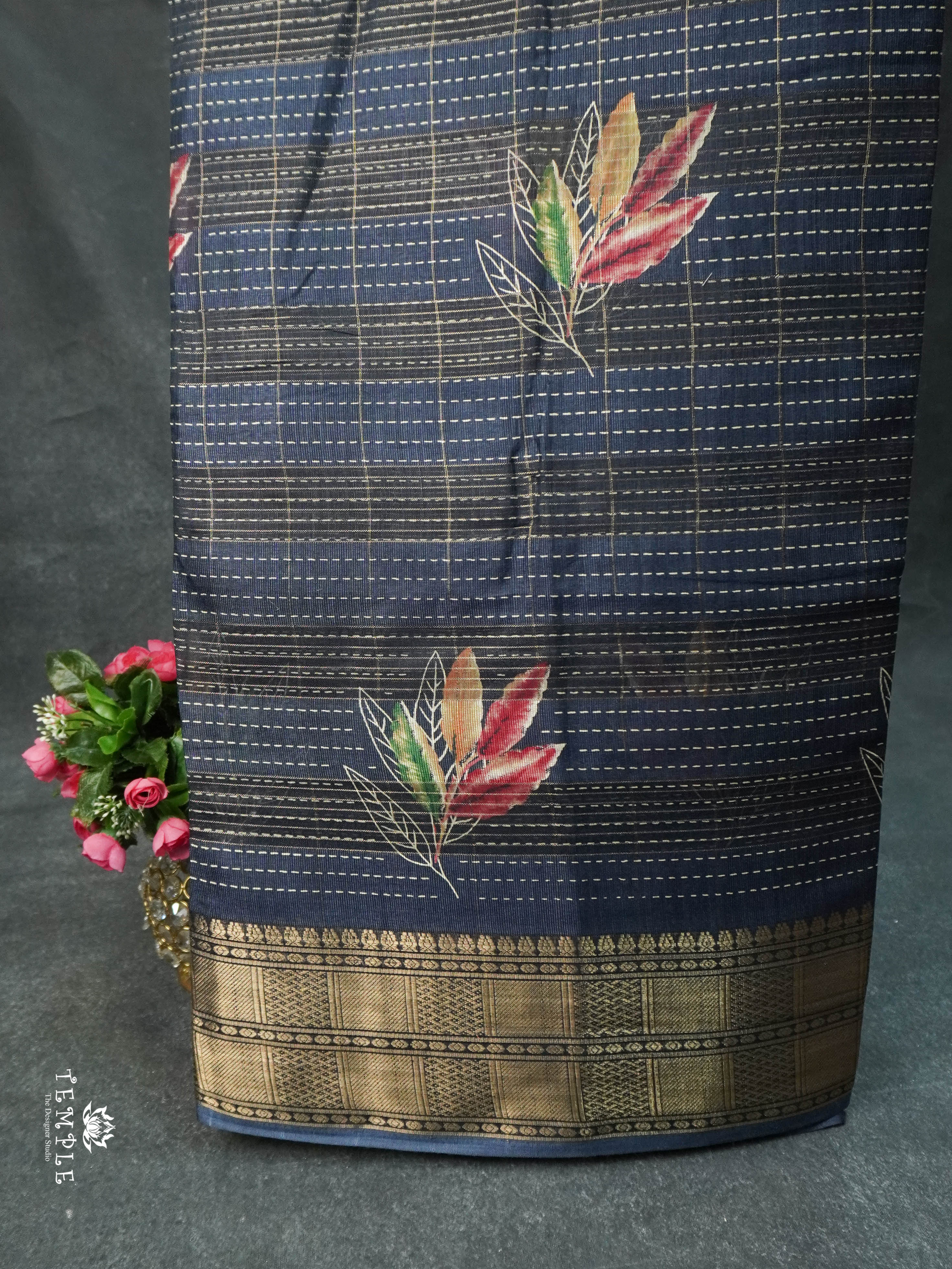 Fancy Cotton Saree With Leaf Prints | TTDS1597 | Pongal Fest