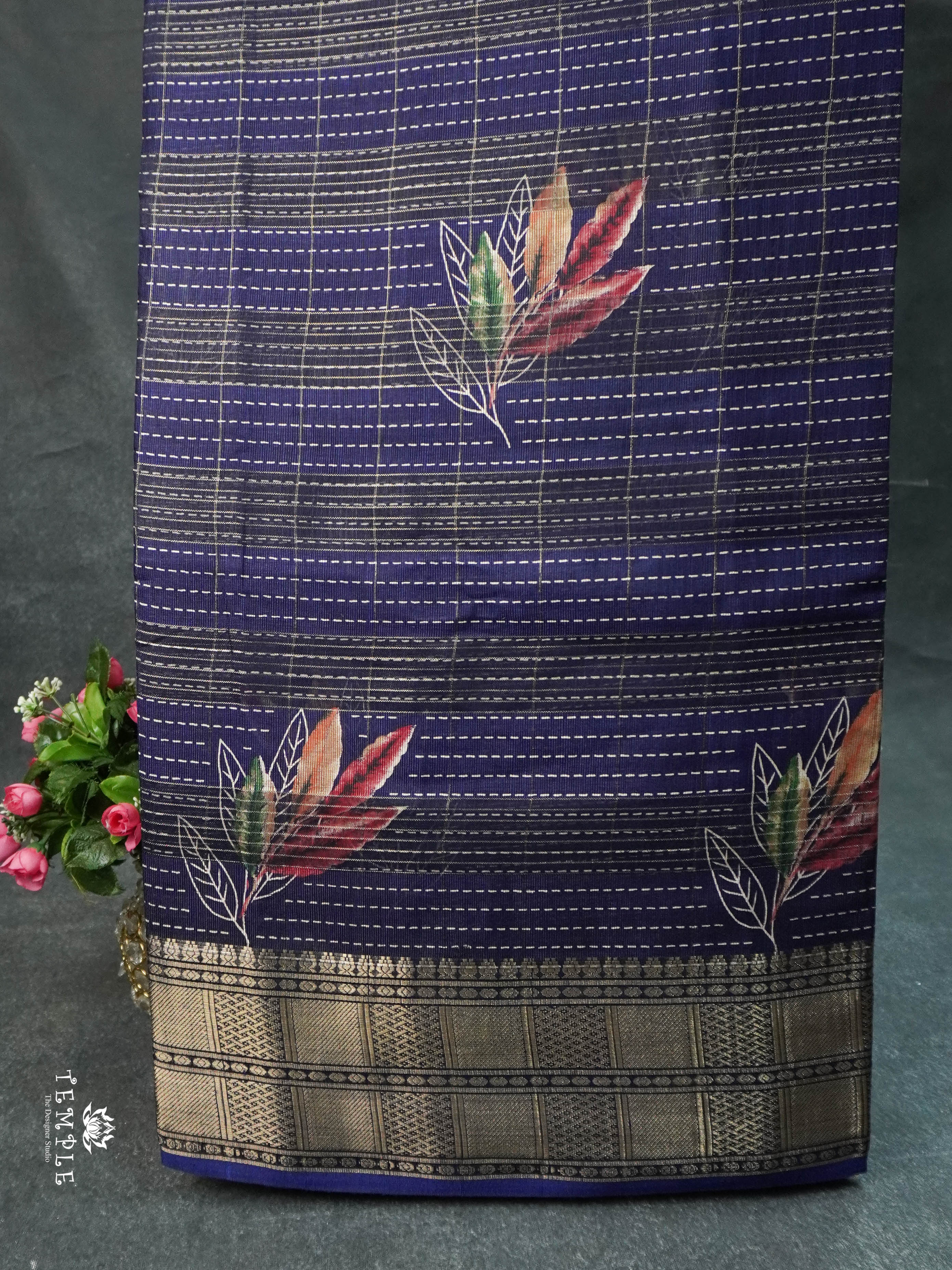 Fancy Cotton Saree With Leaf Prints | TTDS1597 | Pongal Fest