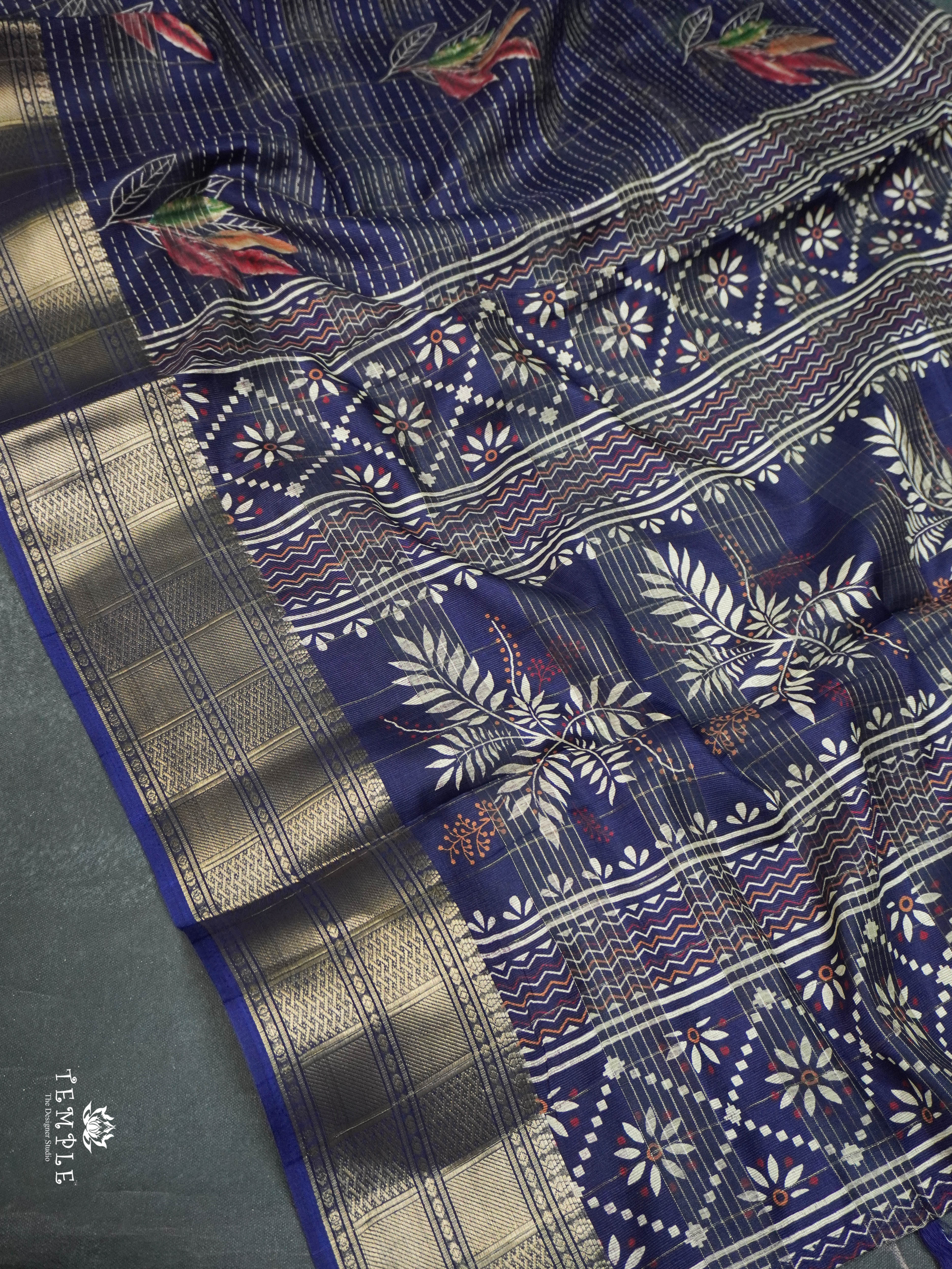 Fancy Cotton Saree With Leaf Prints | TTDS1597 | Pongal Fest