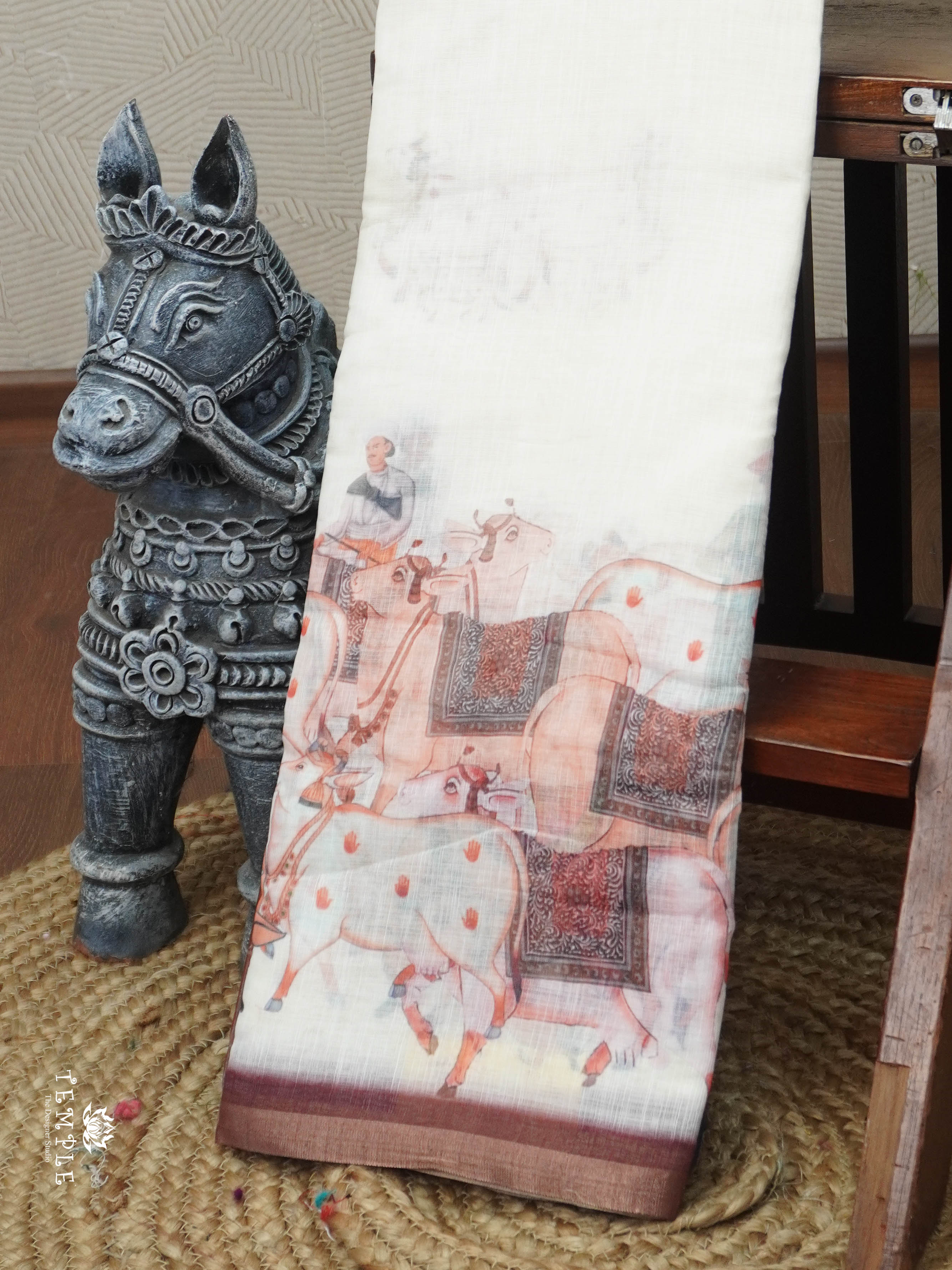 Pichwai Printed Linen Cotton Saree | TTDS3050