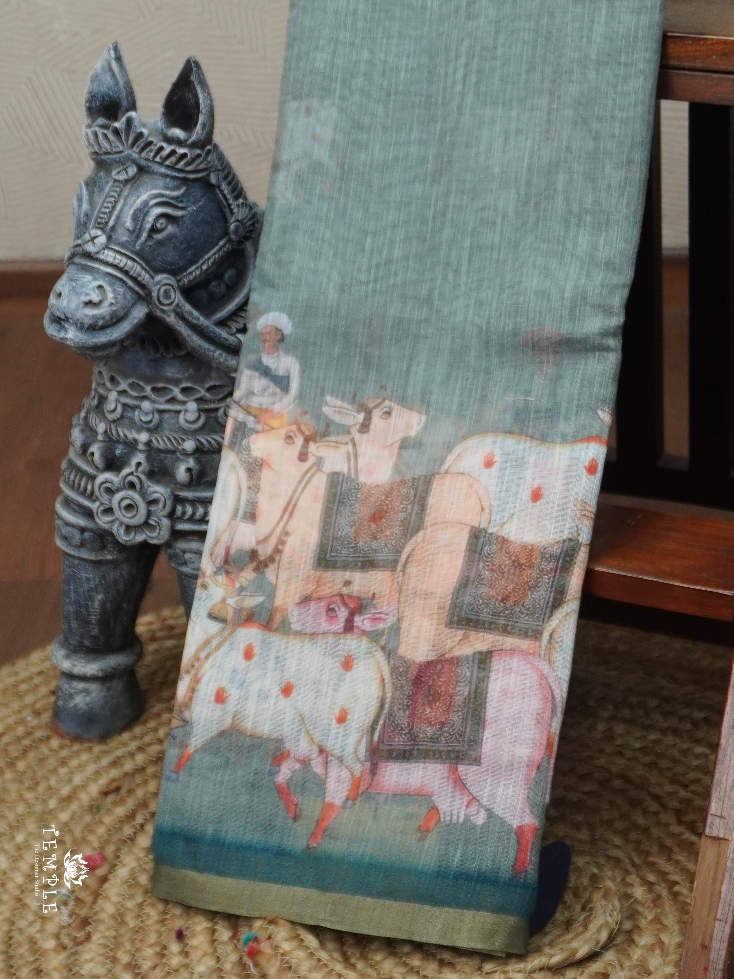 Pichwai Printed Linen Cotton Saree | TTDS3050