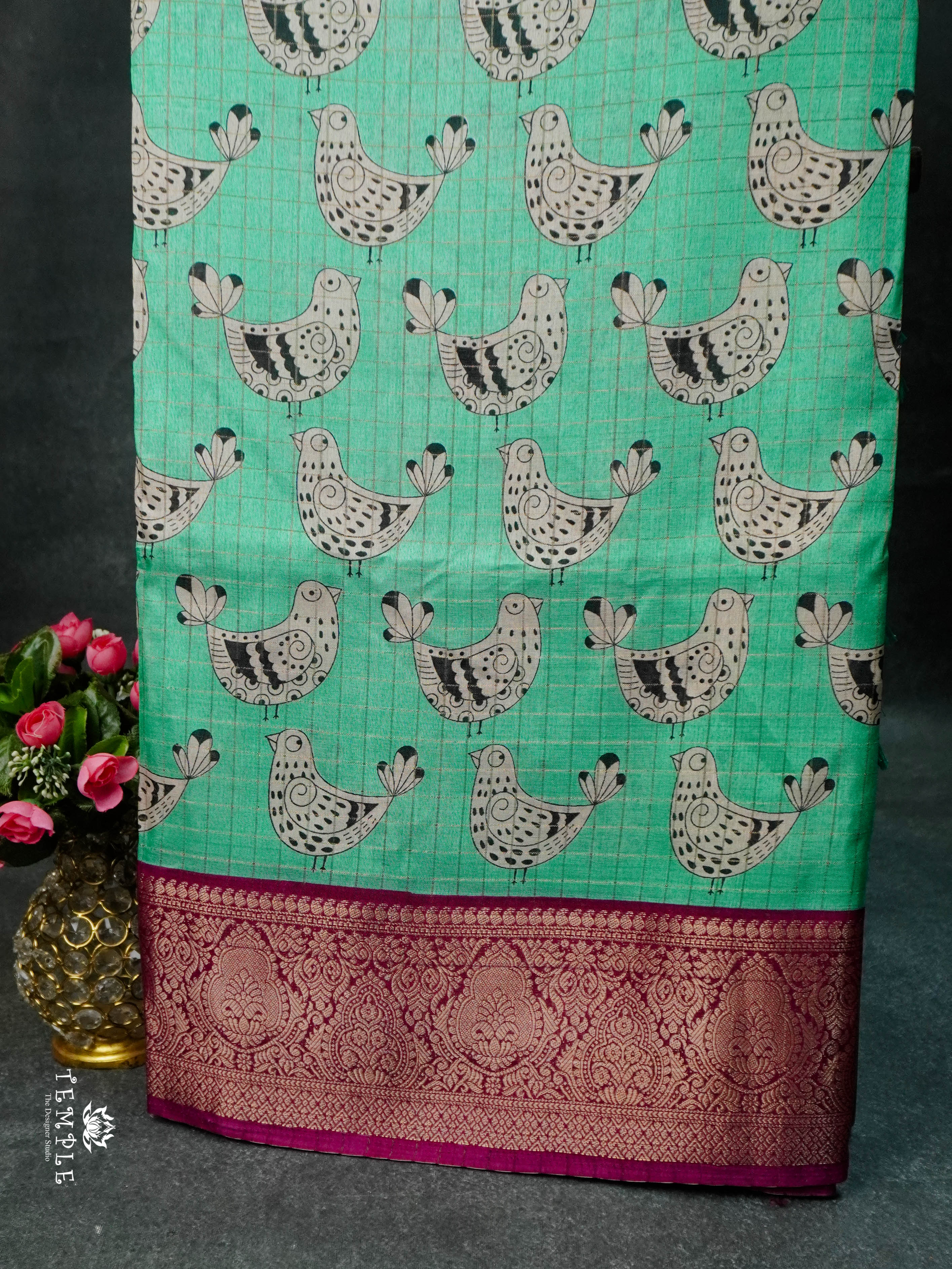 Printed Calcutta Checked Saree | TTDS1596 | Pongal Fest