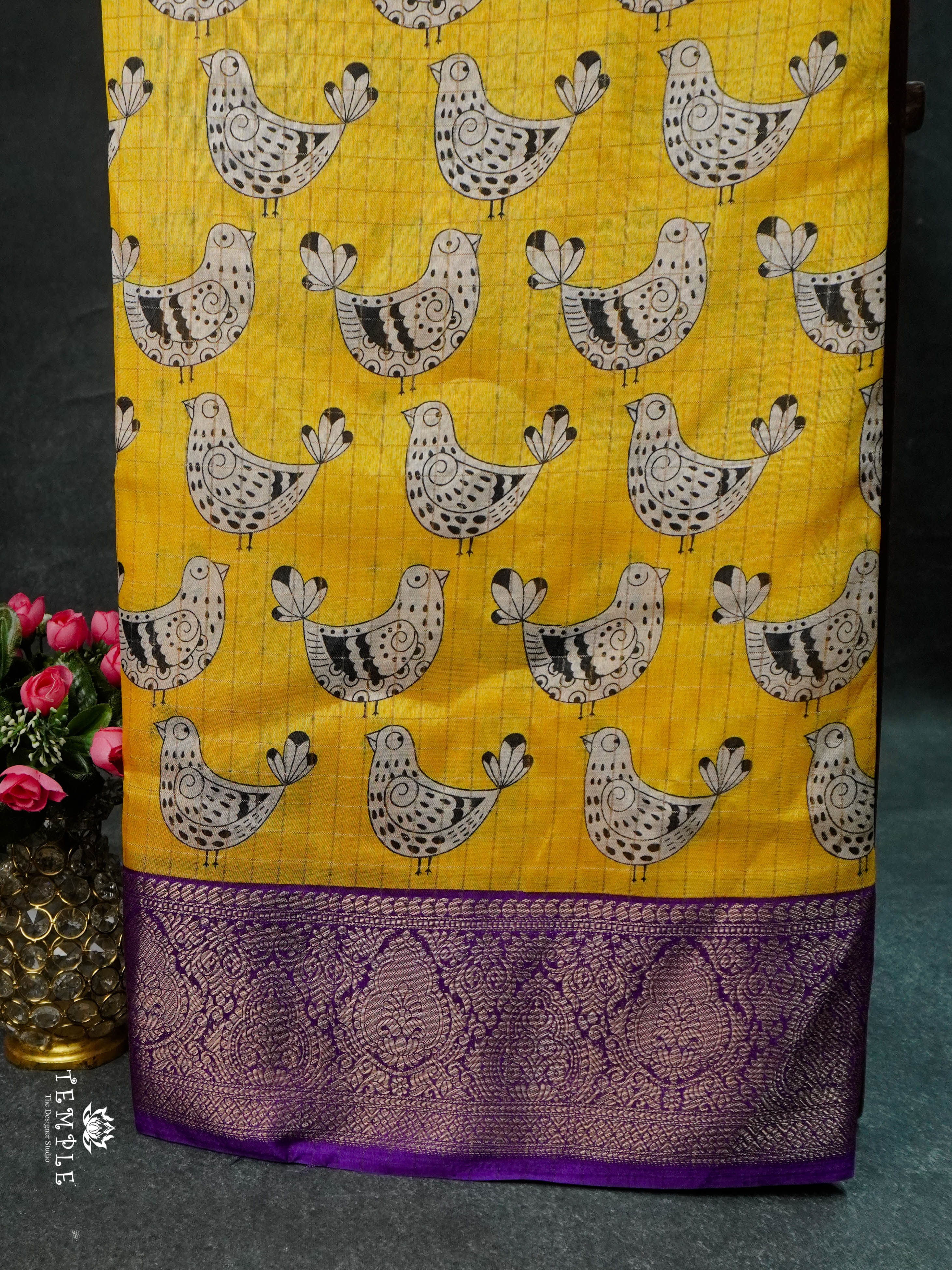 Printed Calcutta Checked Saree | TTDS1596 | Pongal Fest