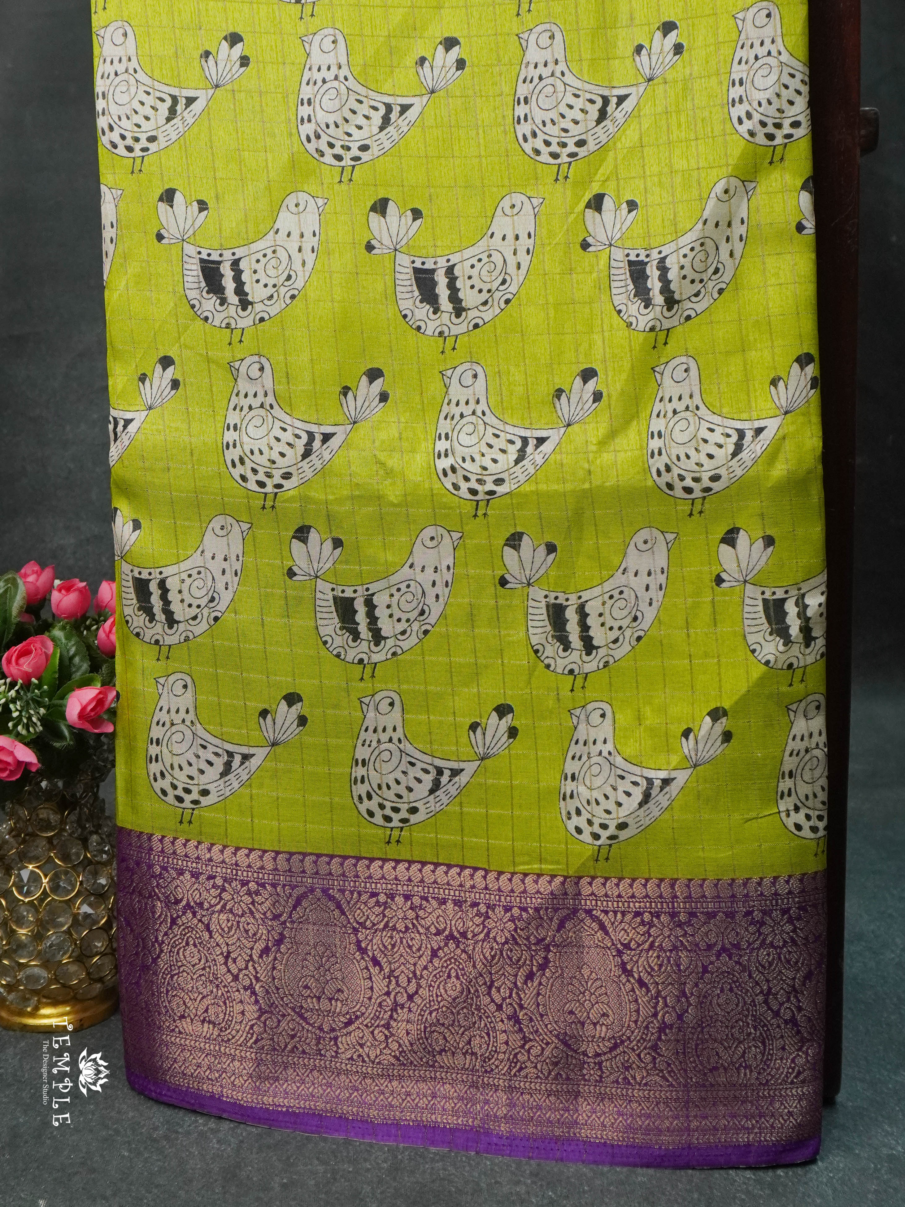 Printed Calcutta Checked Saree | TTDS1596 | Pongal Fest