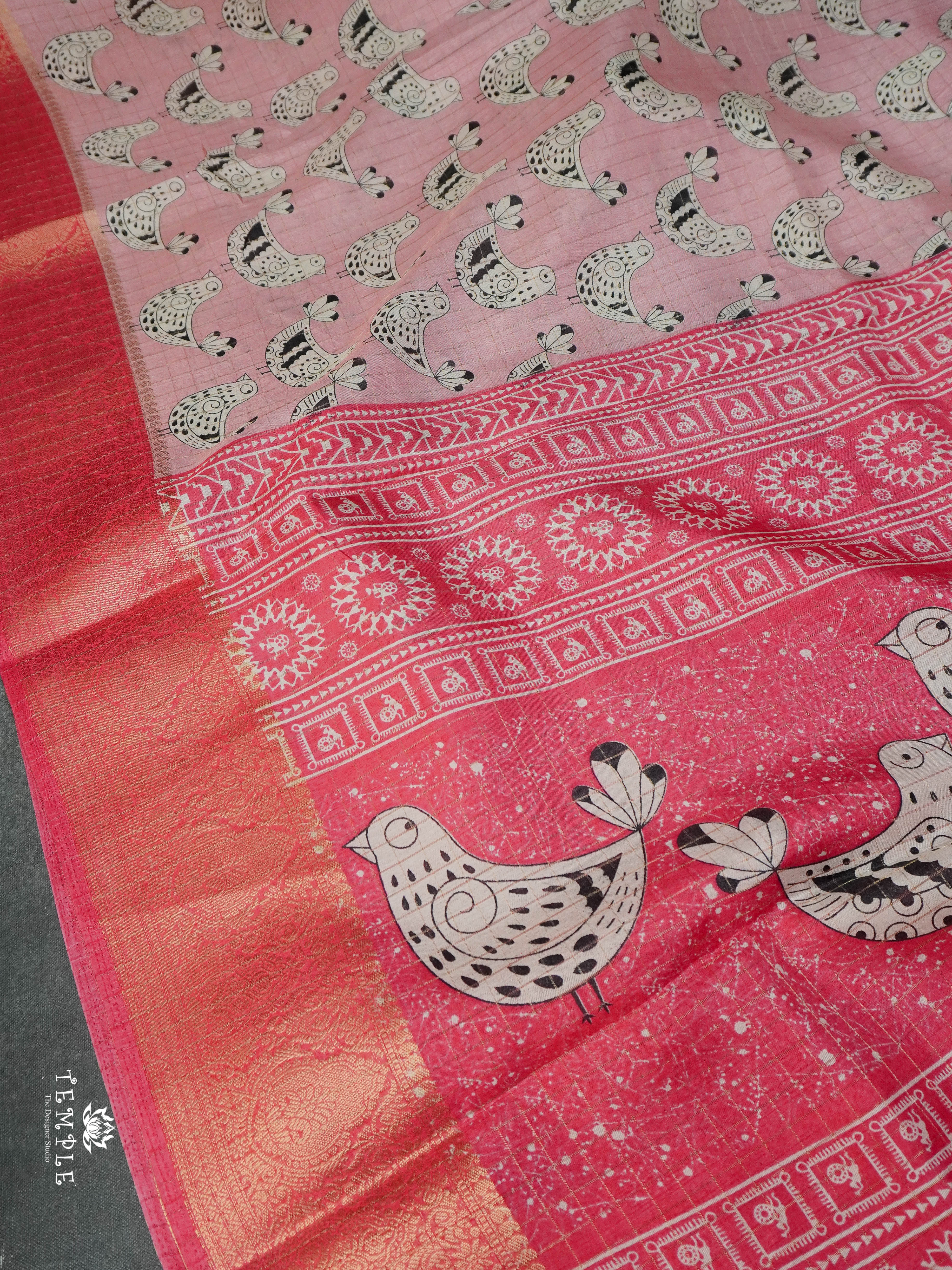 Printed Calcutta Checked Saree | TTDS1596 | Pongal Fest