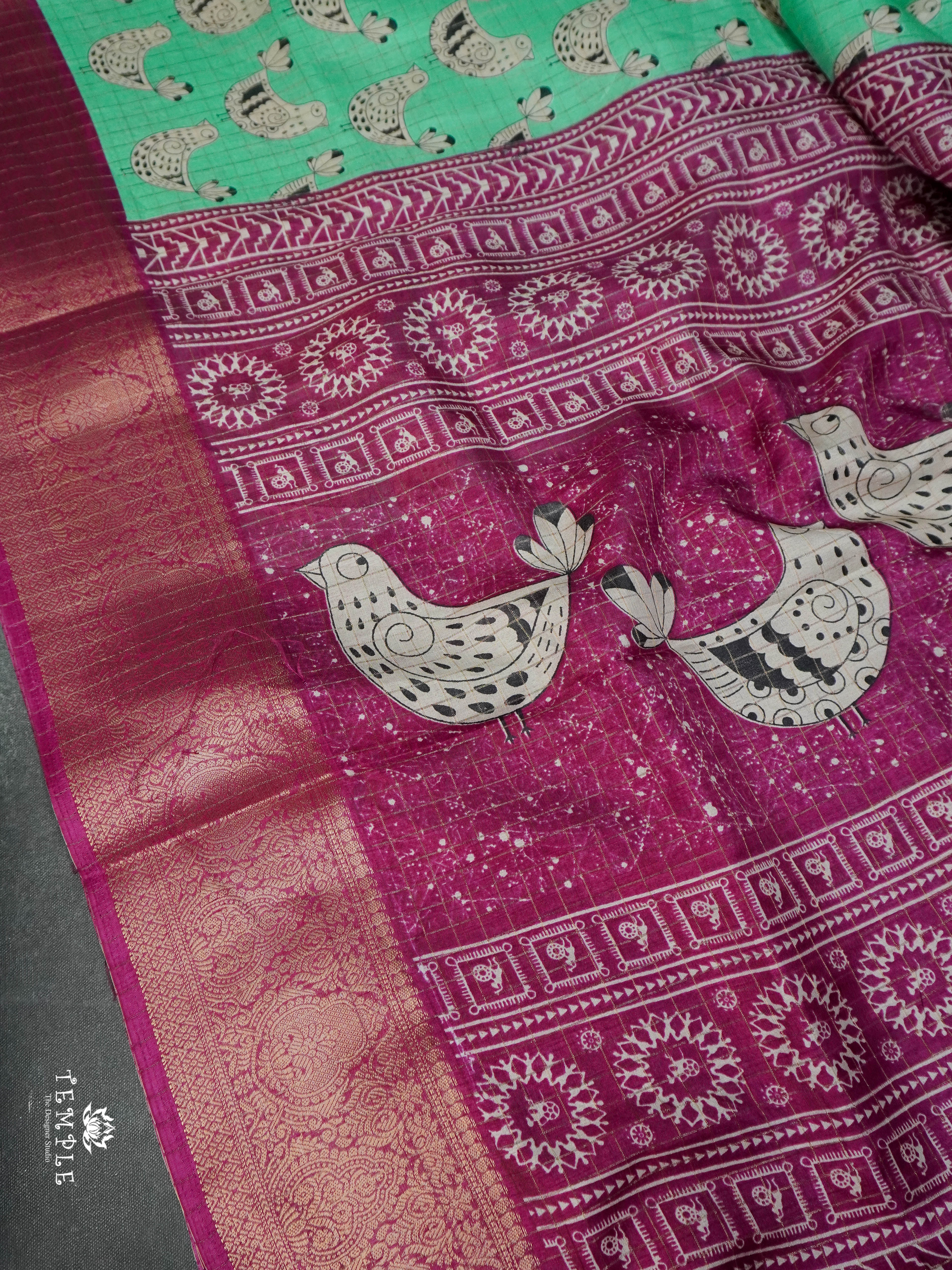 Printed Calcutta Checked Saree | TTDS1596 | Pongal Fest