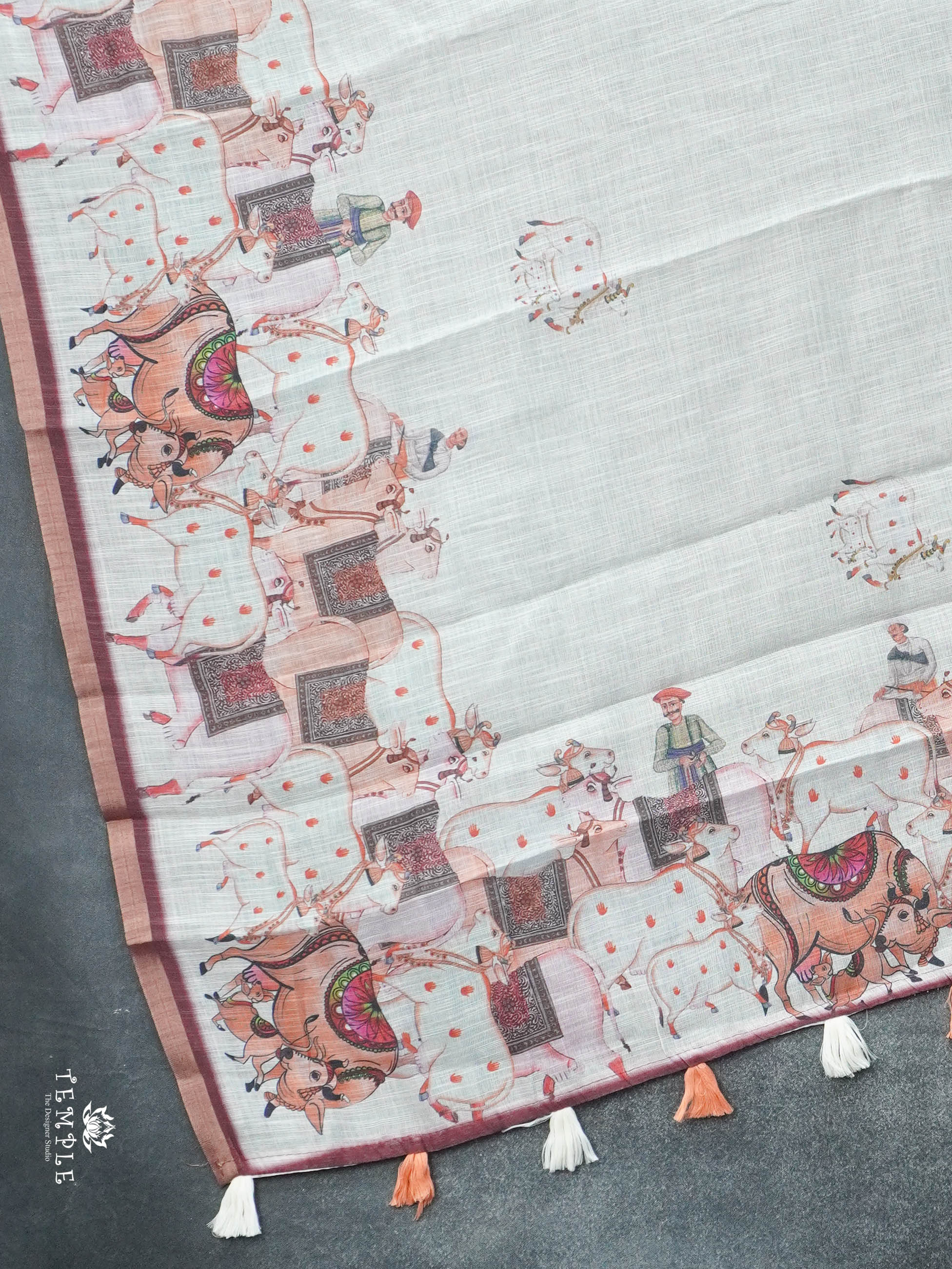 Pichwai Printed Linen Cotton Saree | TTDS3050