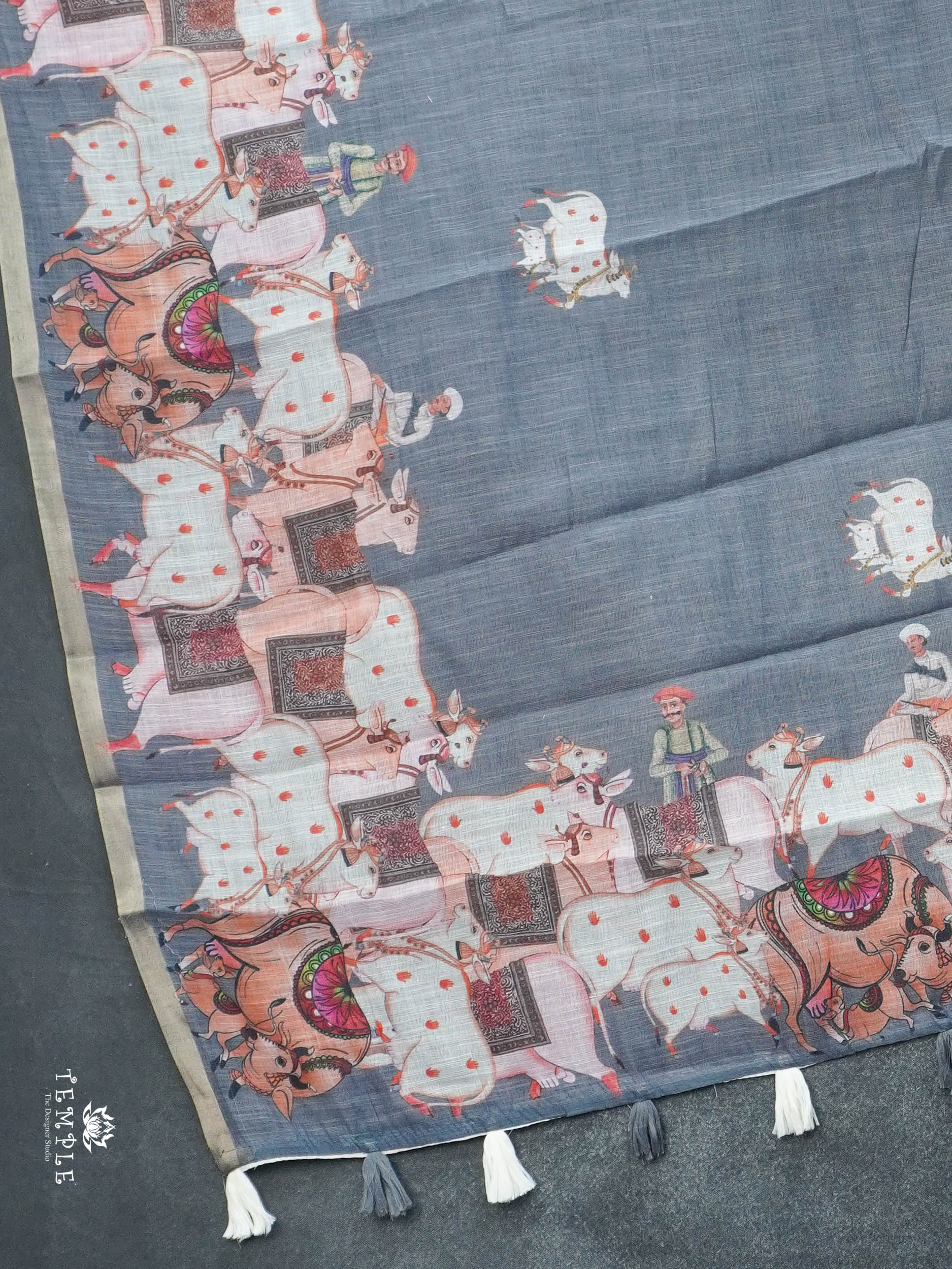 Pichwai Printed Linen Cotton Saree | TTDS3050