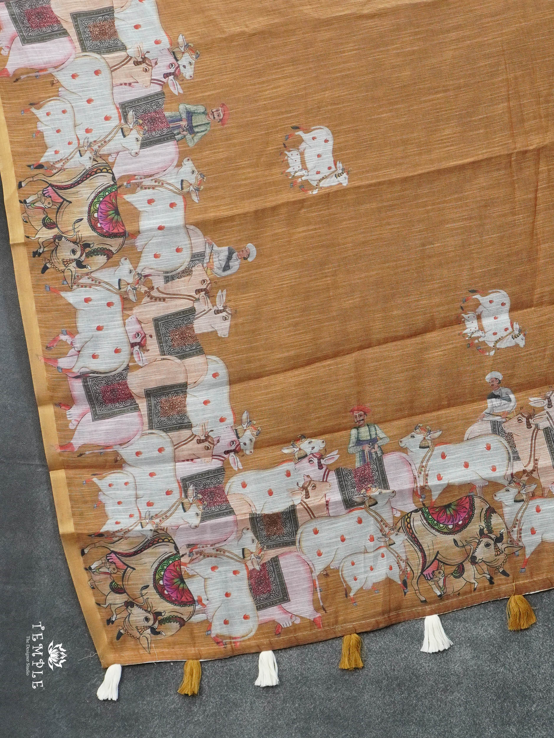Pichwai Printed Linen Cotton Saree | TTDS3050