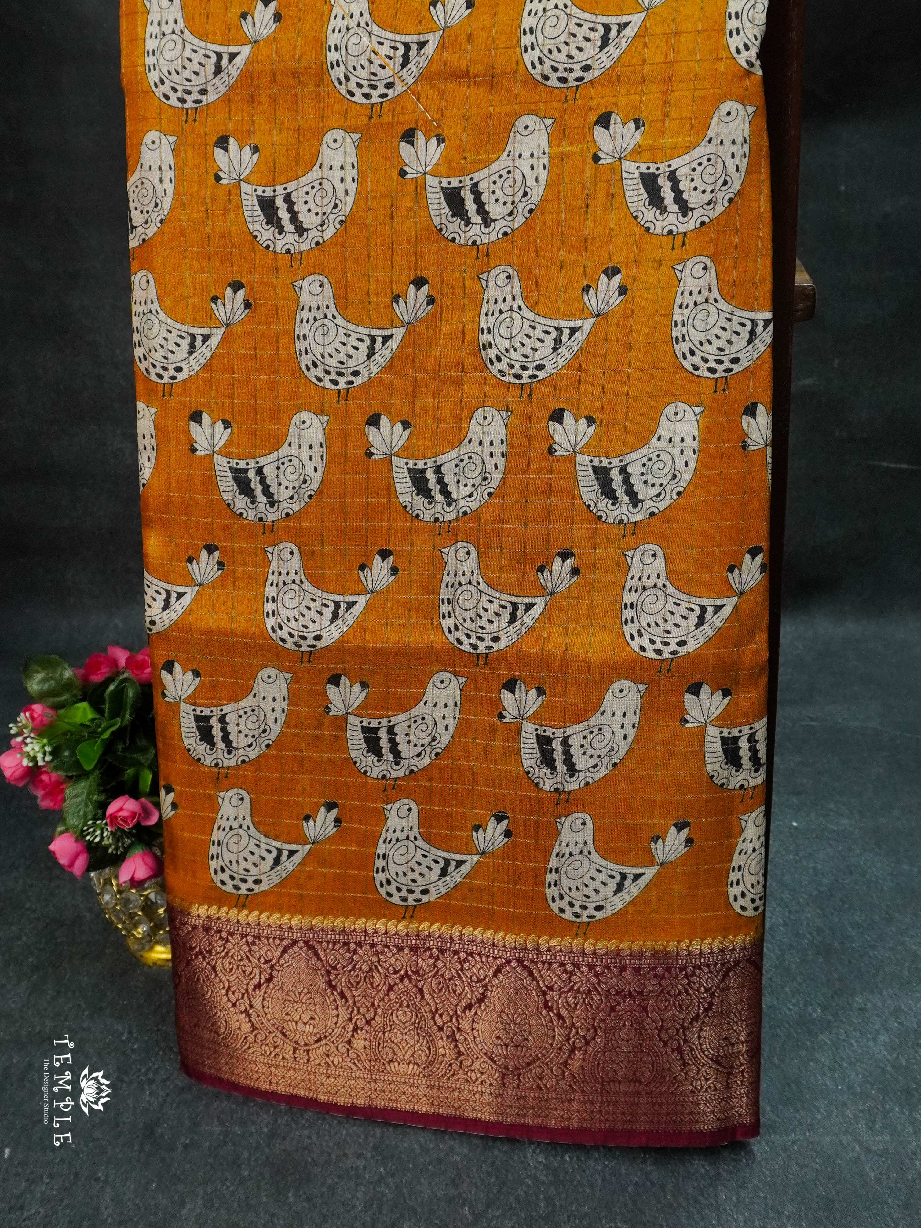 Printed Calcutta Checked Saree | TTDS1596 | Pongal Fest