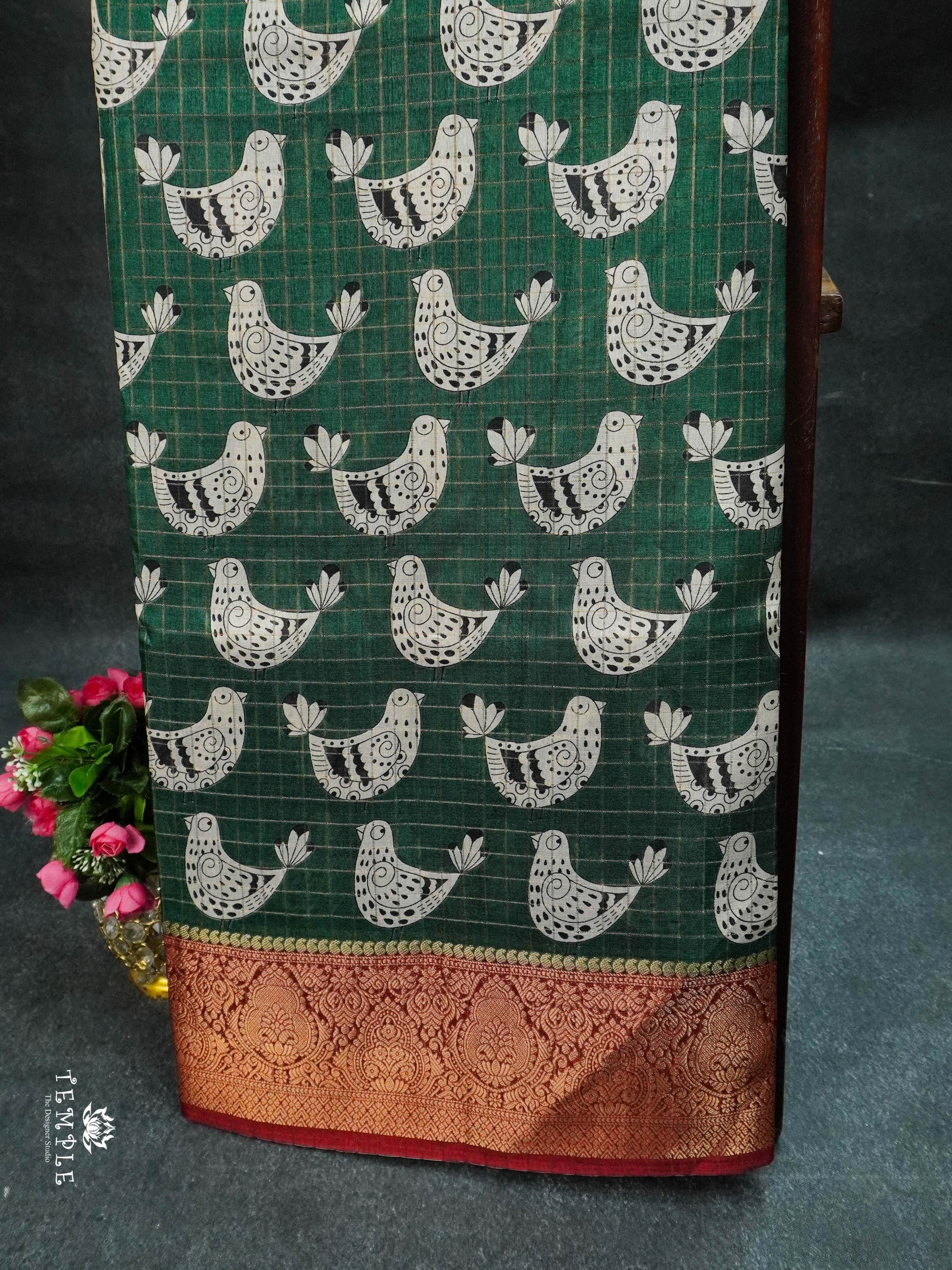 Printed Calcutta Checked Saree | TTDS1596 | Pongal Fest