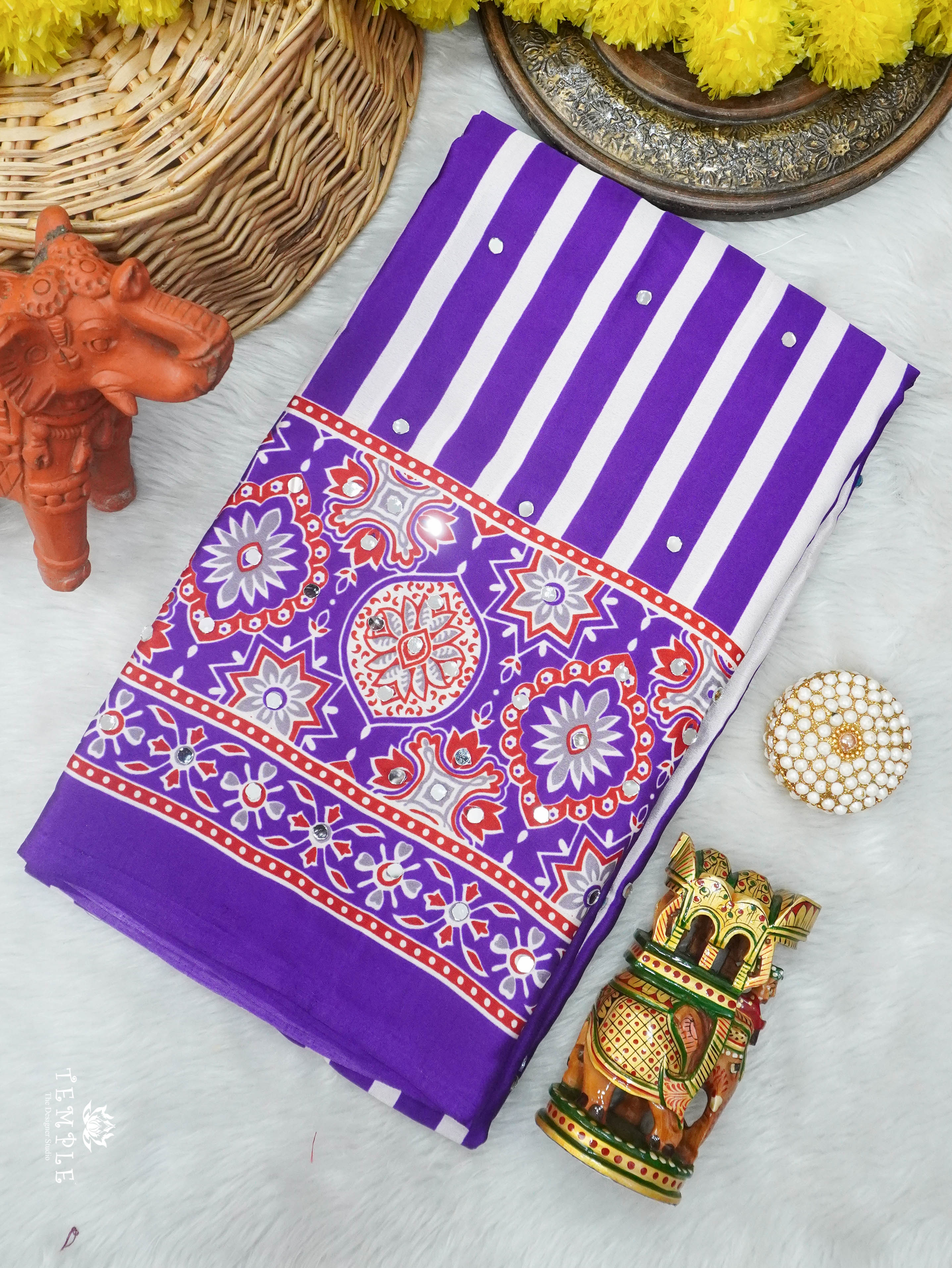 Ajrakh Printed Modal Silk Saree | TTDS3058