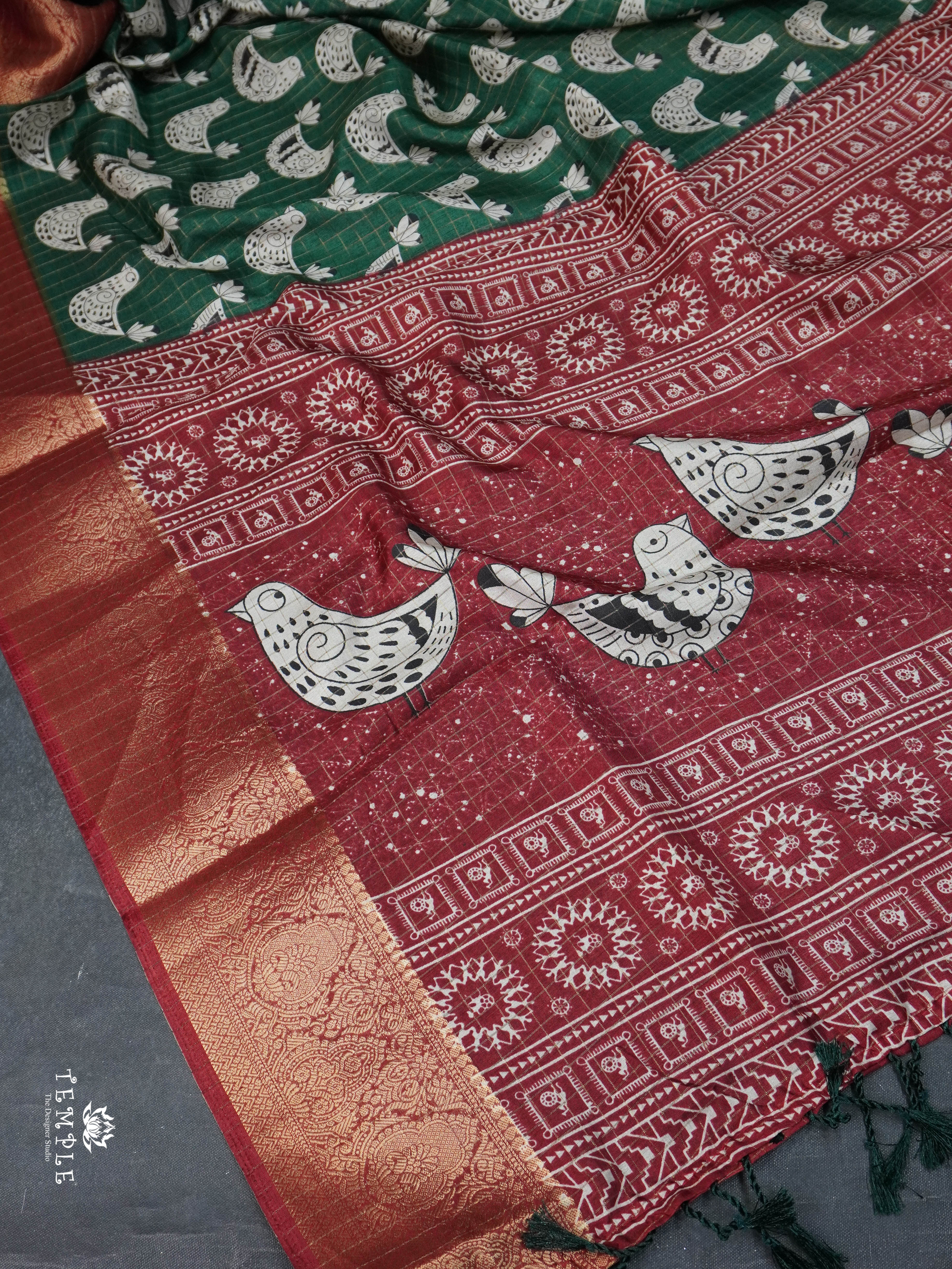 Printed Calcutta Checked Saree | TTDS1596 | Pongal Fest