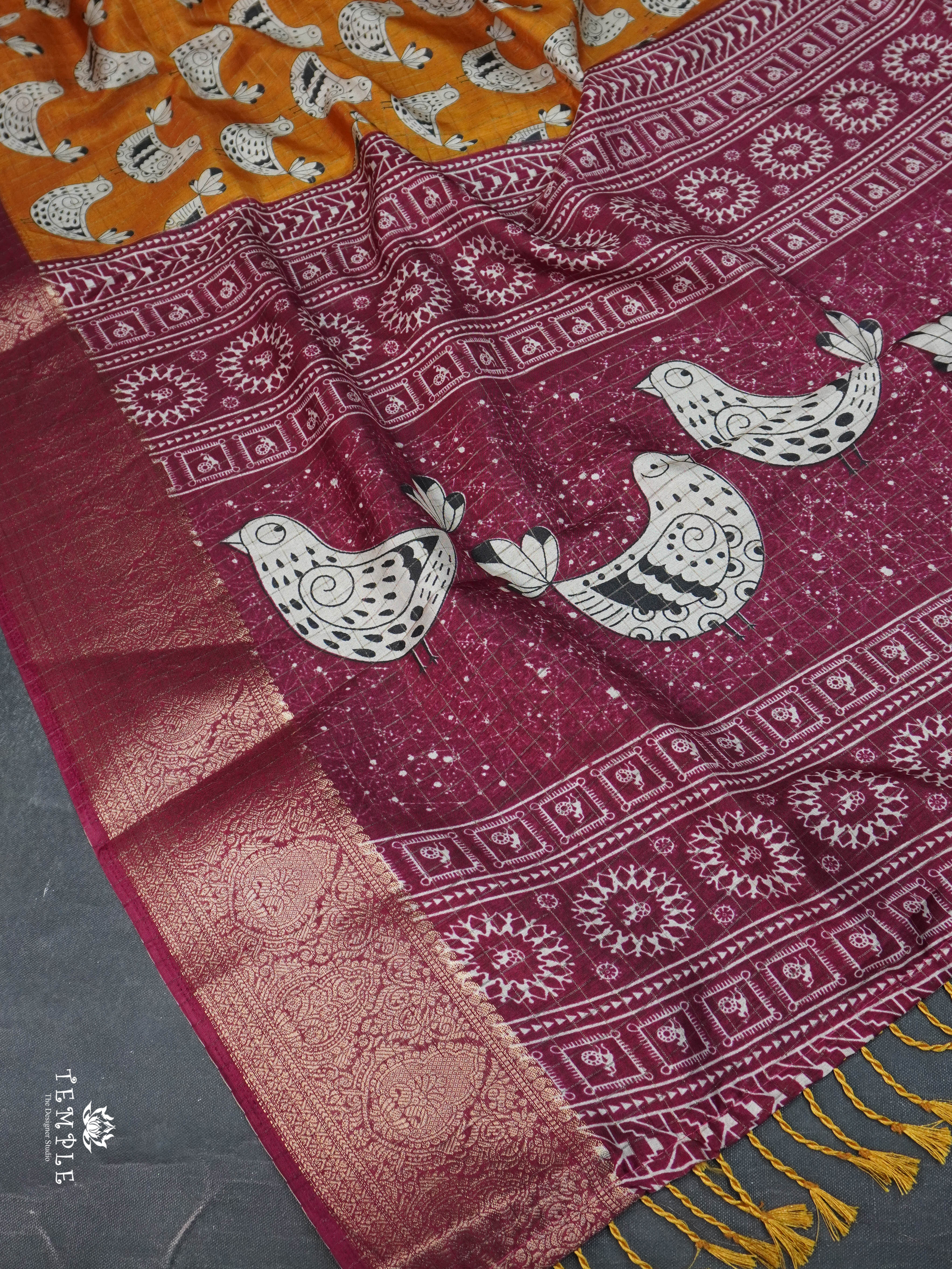 Printed Calcutta Checked Saree | TTDS1596 | Pongal Fest