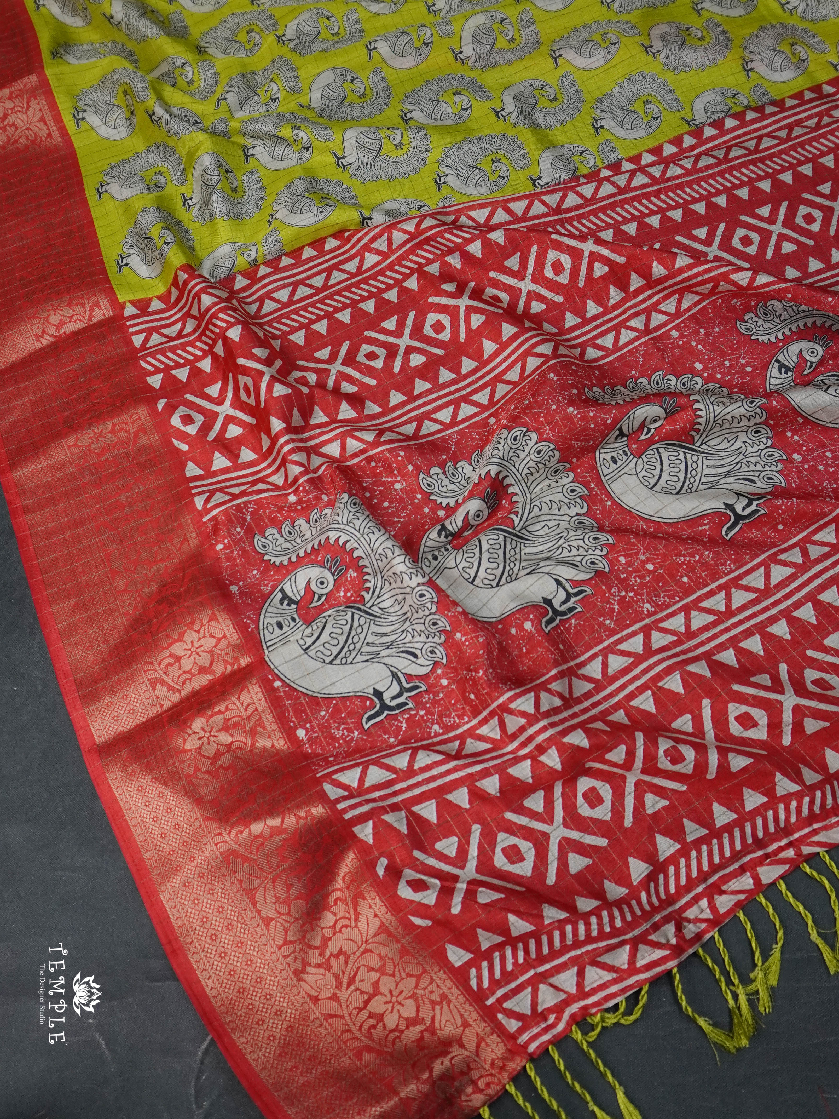 Printed Calcutta Checked Saree | TTDS1606 | Pongal Fest