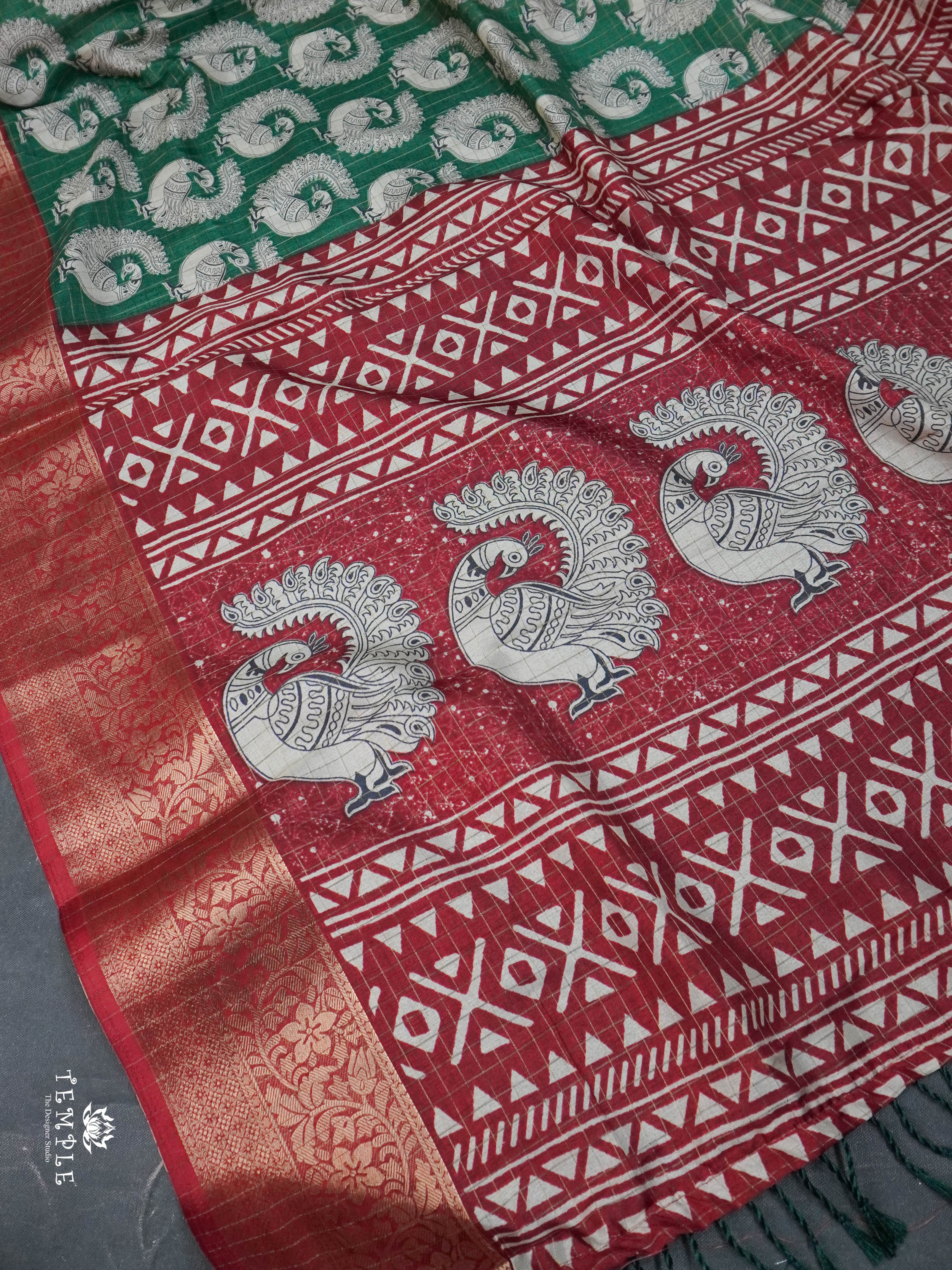 Printed Calcutta Checked Saree | TTDS1606 | Pongal Fest