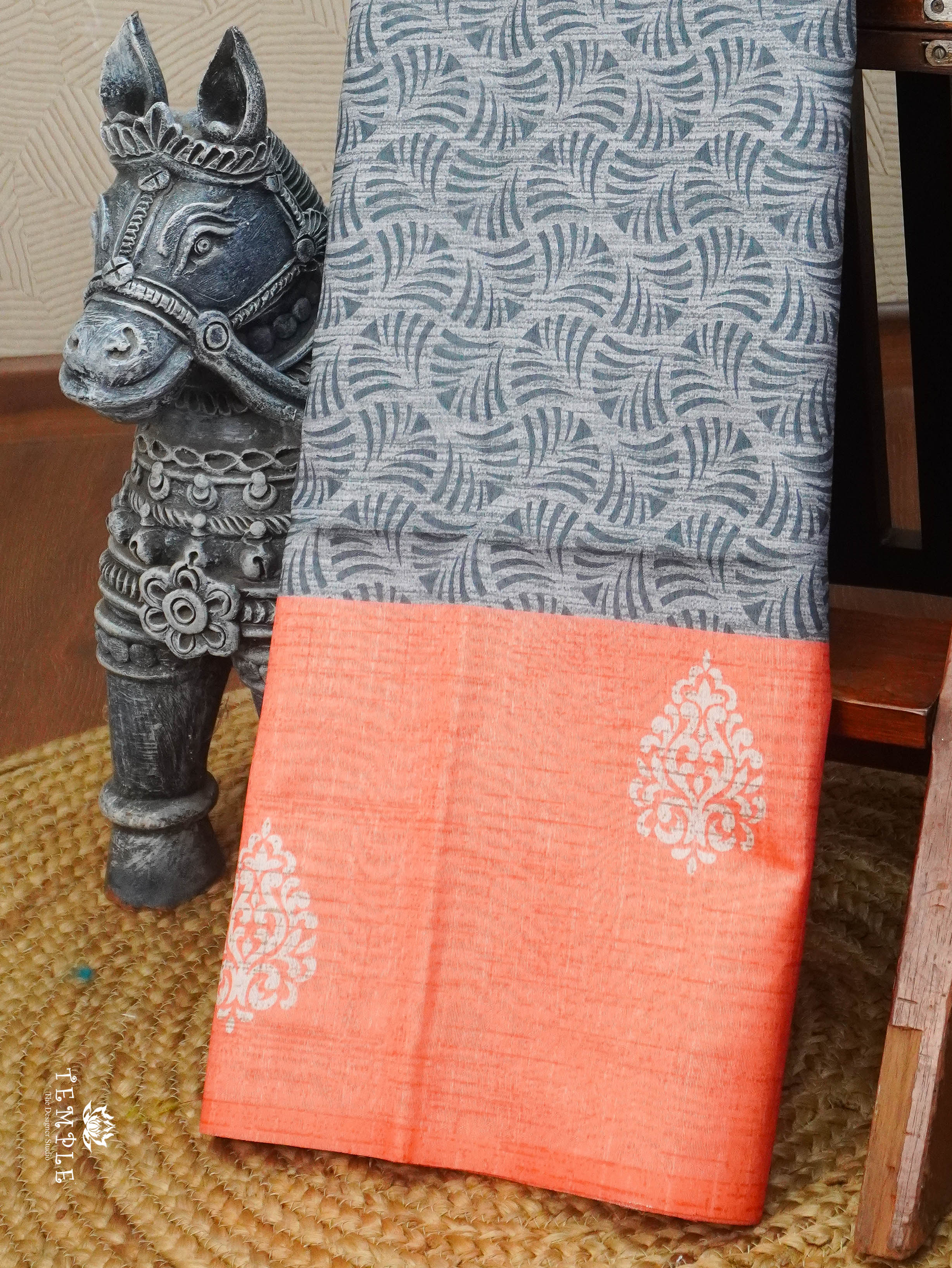 Printed Tussar Silk Saree | TTDS3072