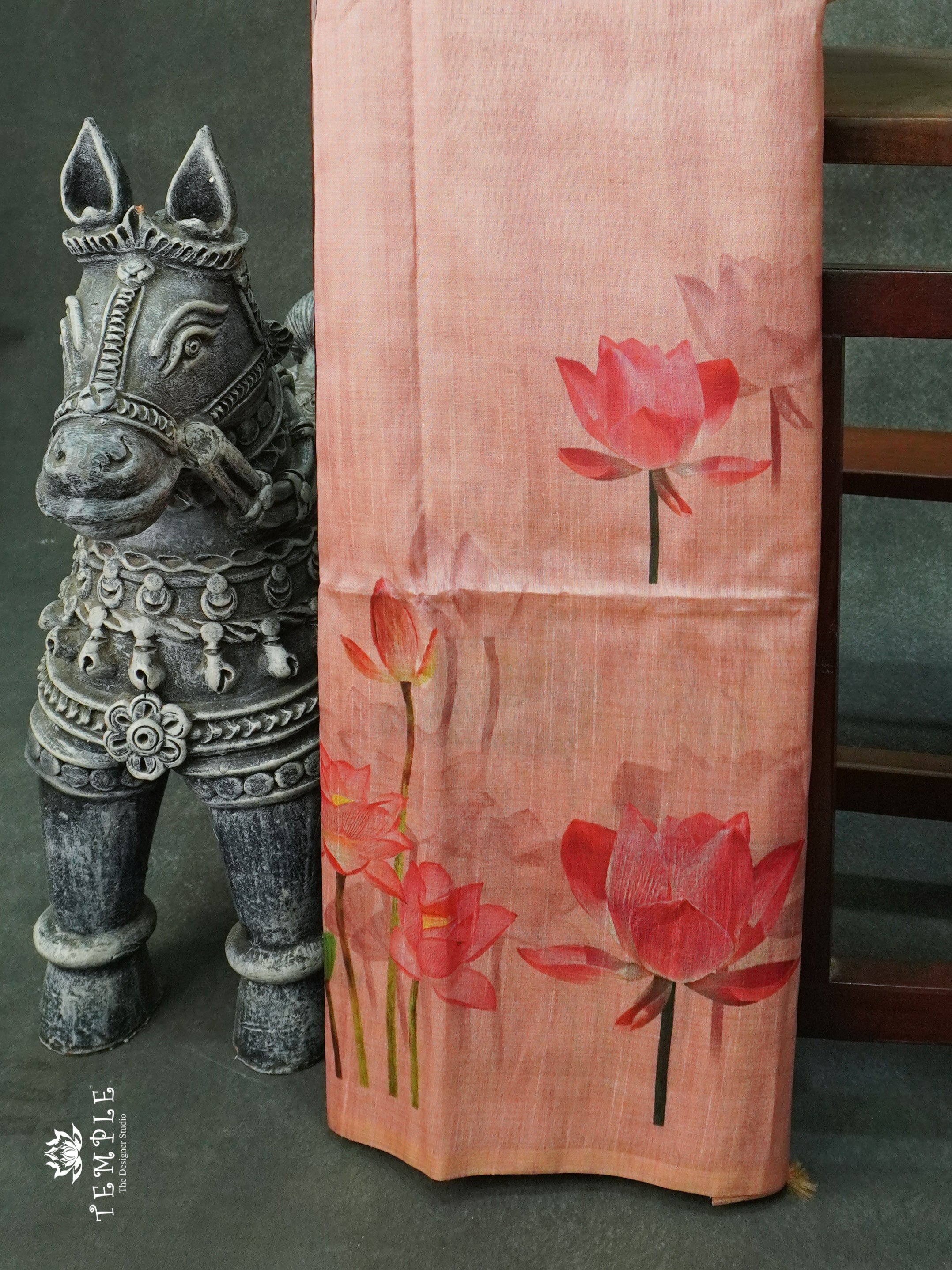 Fancy Italian Silk Saree (Peach)) |TTDS843