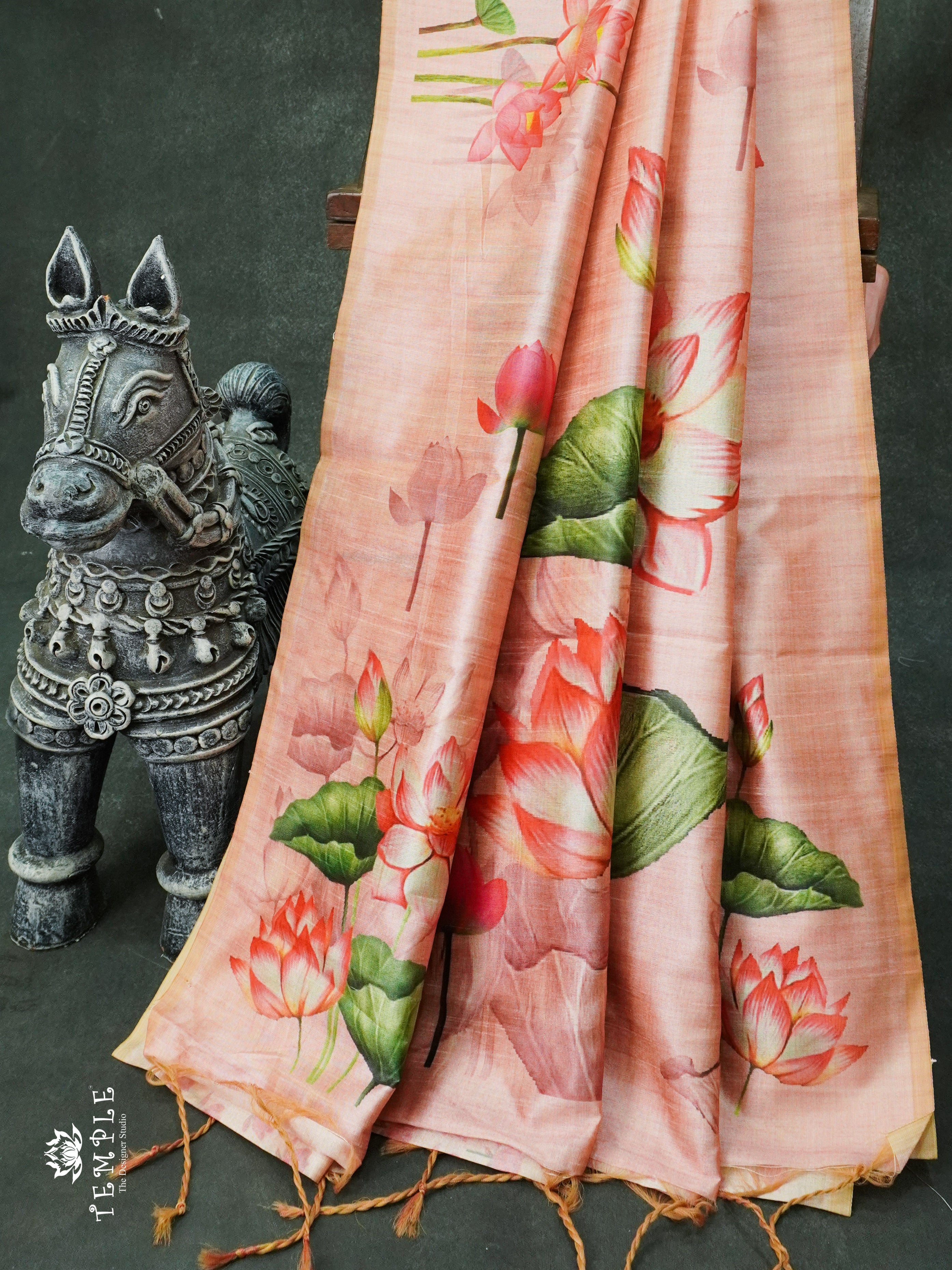 Fancy Italian Silk Saree (Peach)) |TTDS843