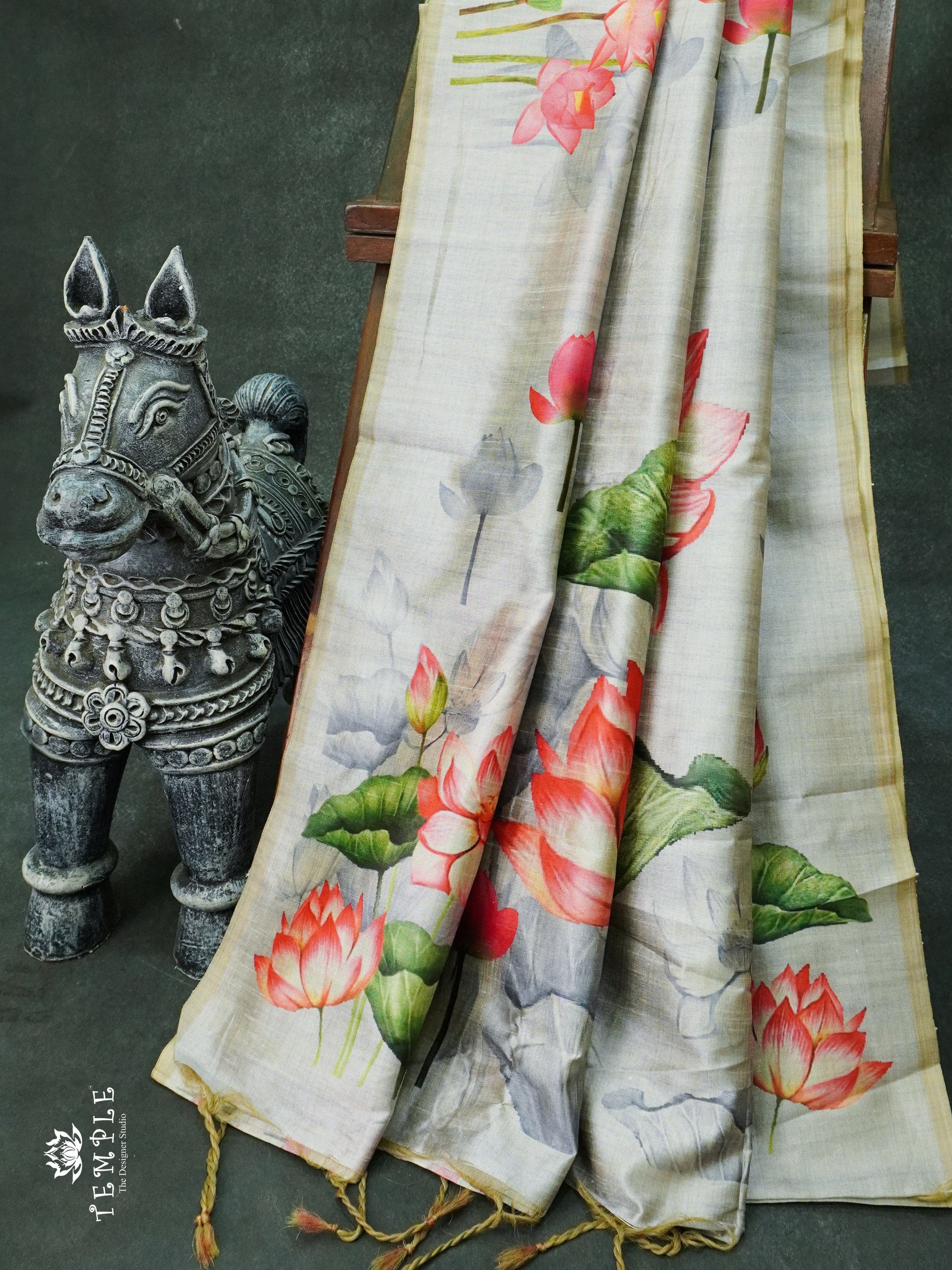 Fancy Italian Silk Saree(Half White) | TTDS843