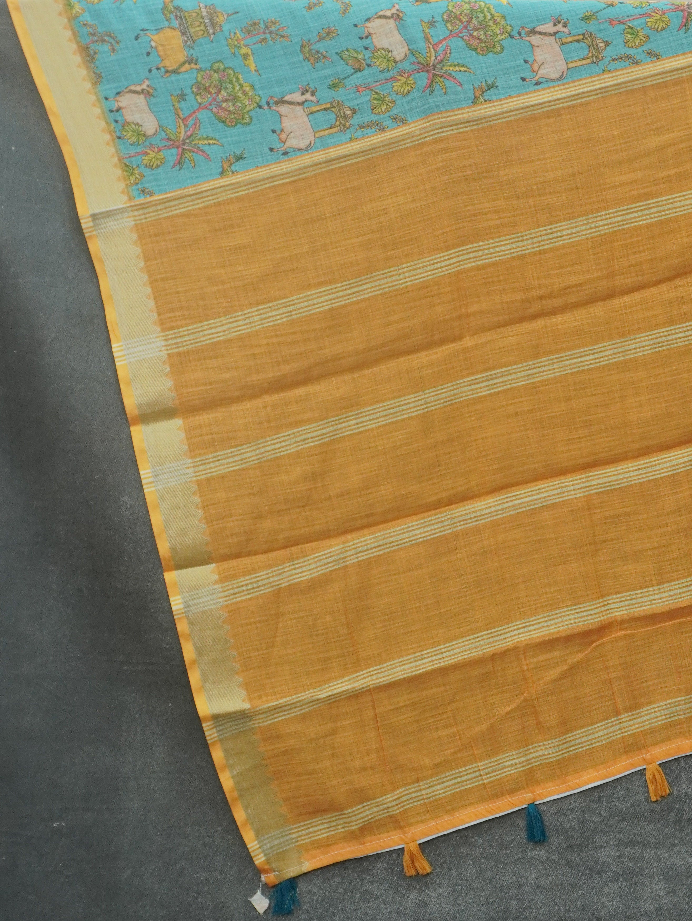 Pichwai Printed Linen Cotton Saree | TTDS3522