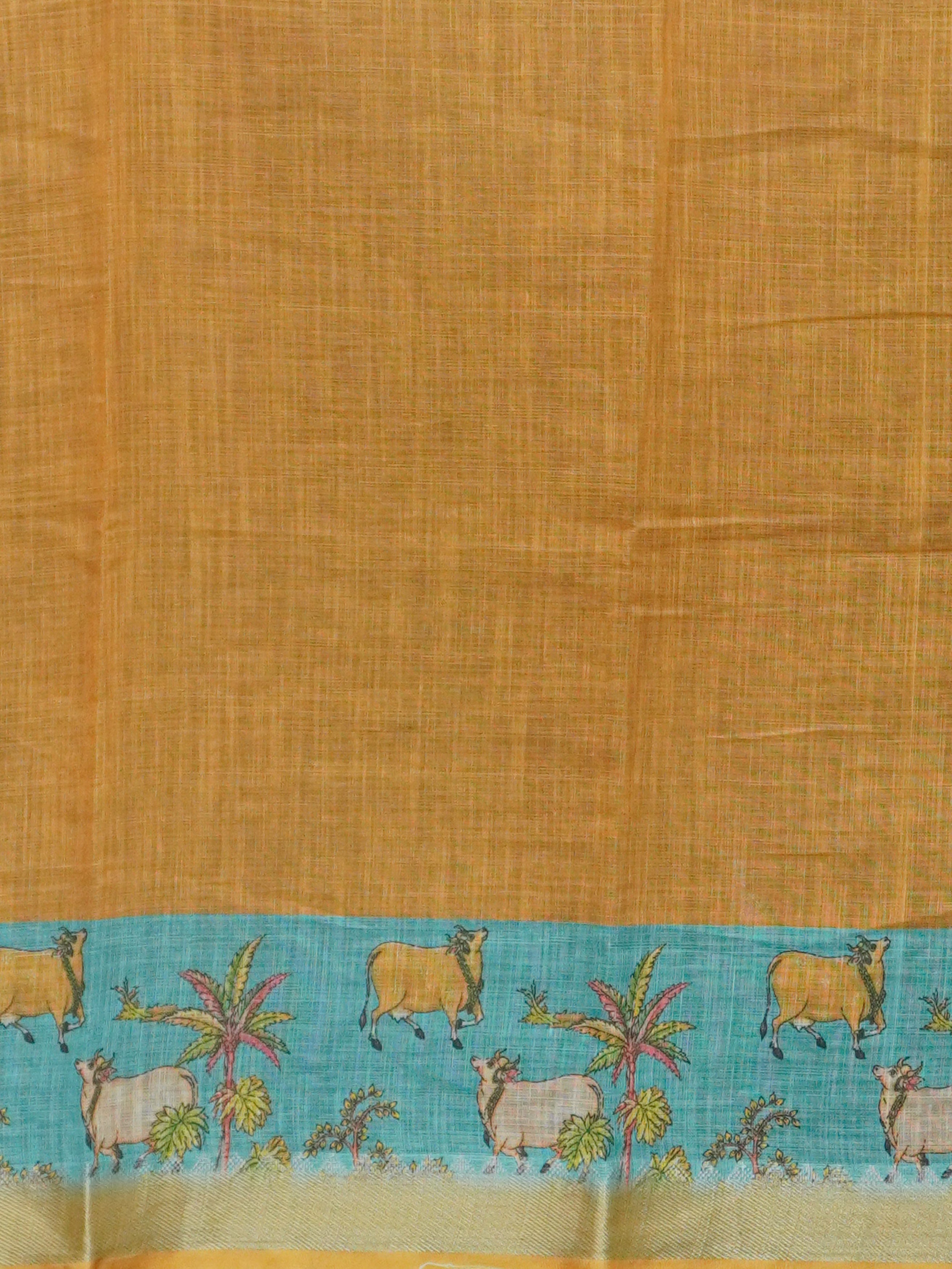 Pichwai Printed Linen Cotton Saree | TTDS3522