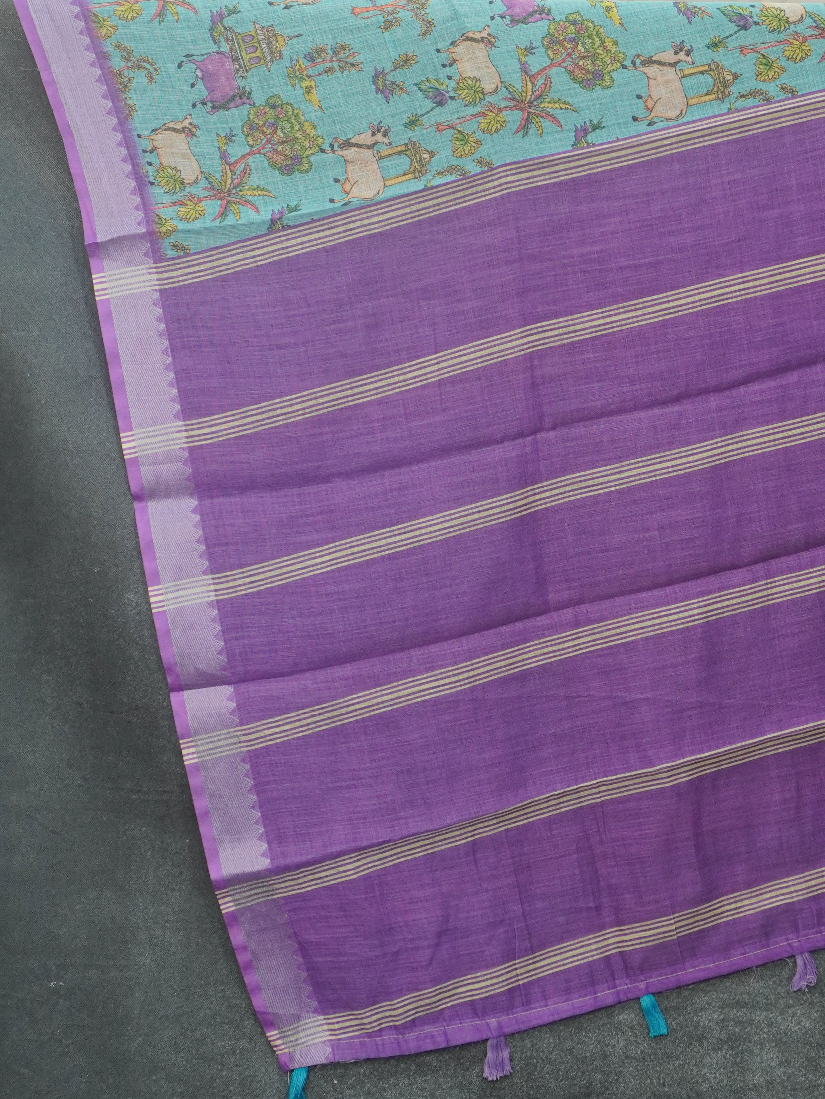 Pichwai Printed Linen Cotton Saree | TTDS3522