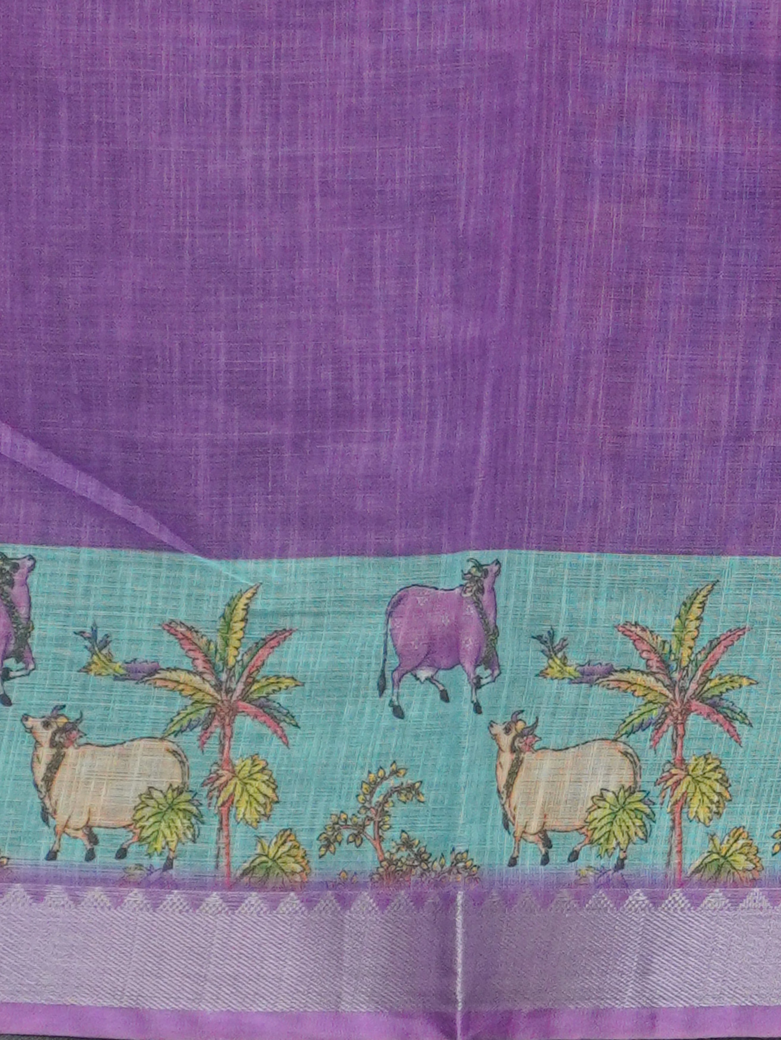 Pichwai Printed Linen Cotton Saree | TTDS3522