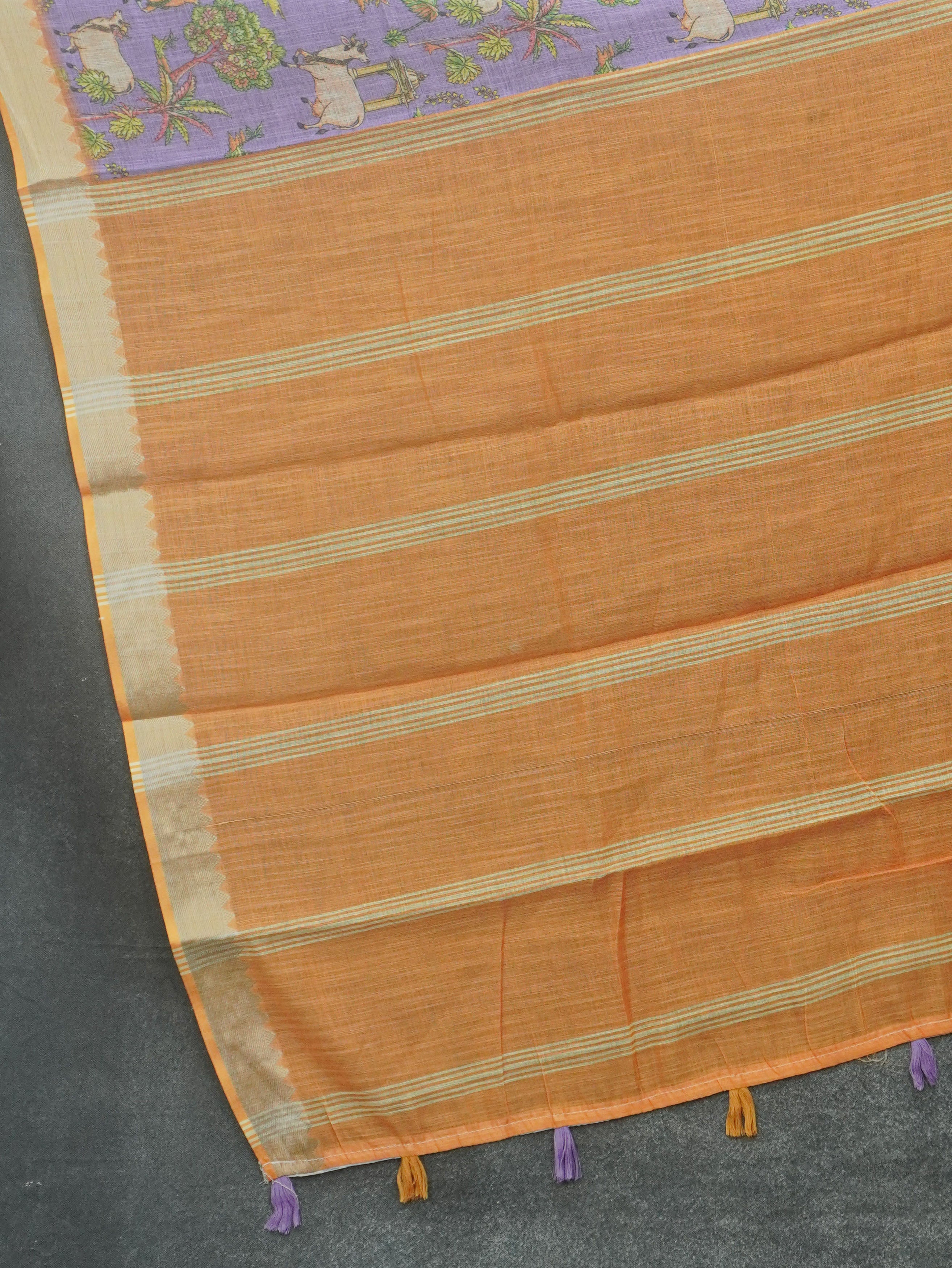 Pichwai Printed Linen Cotton Saree | TTDS3522