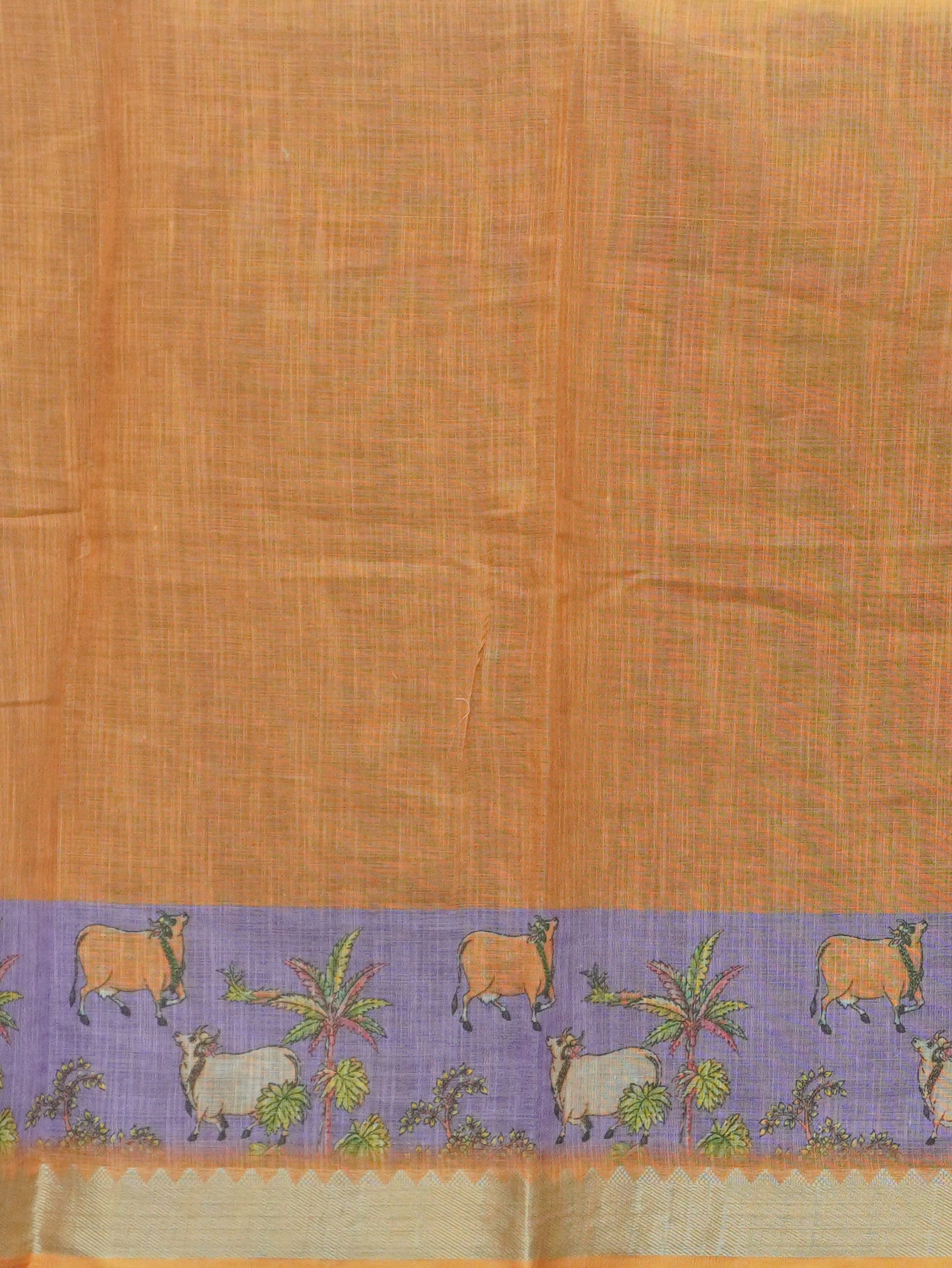 Pichwai Printed Linen Cotton Saree | TTDS3522