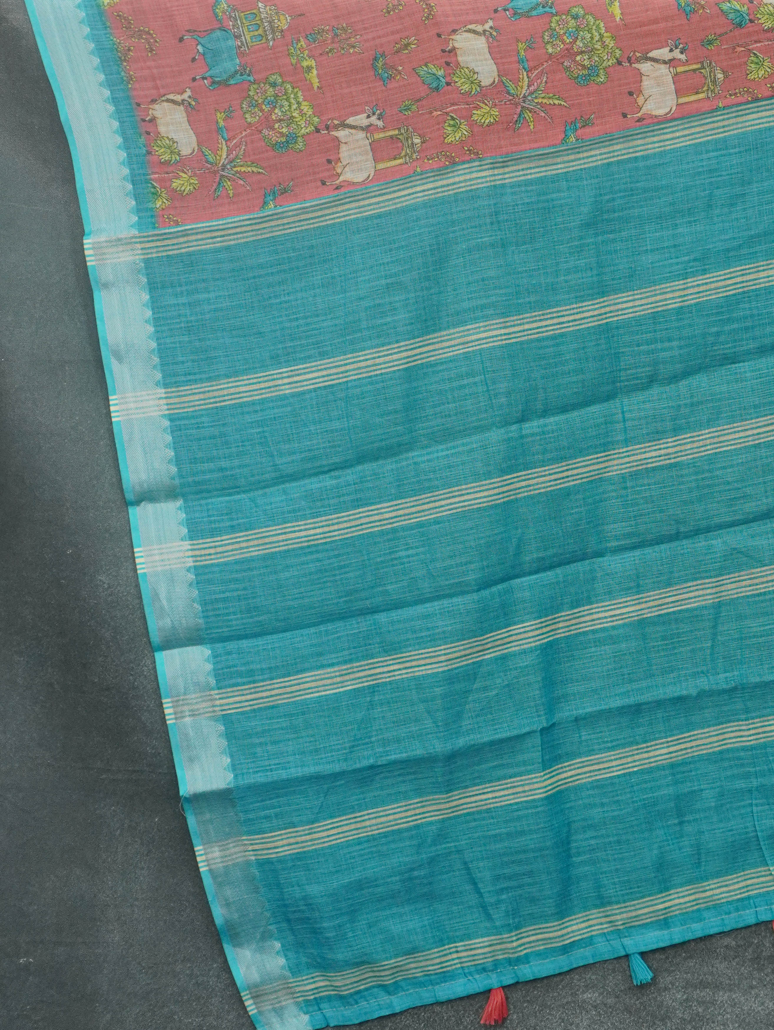 Pichwai Printed Linen Cotton Saree | TTDS3522