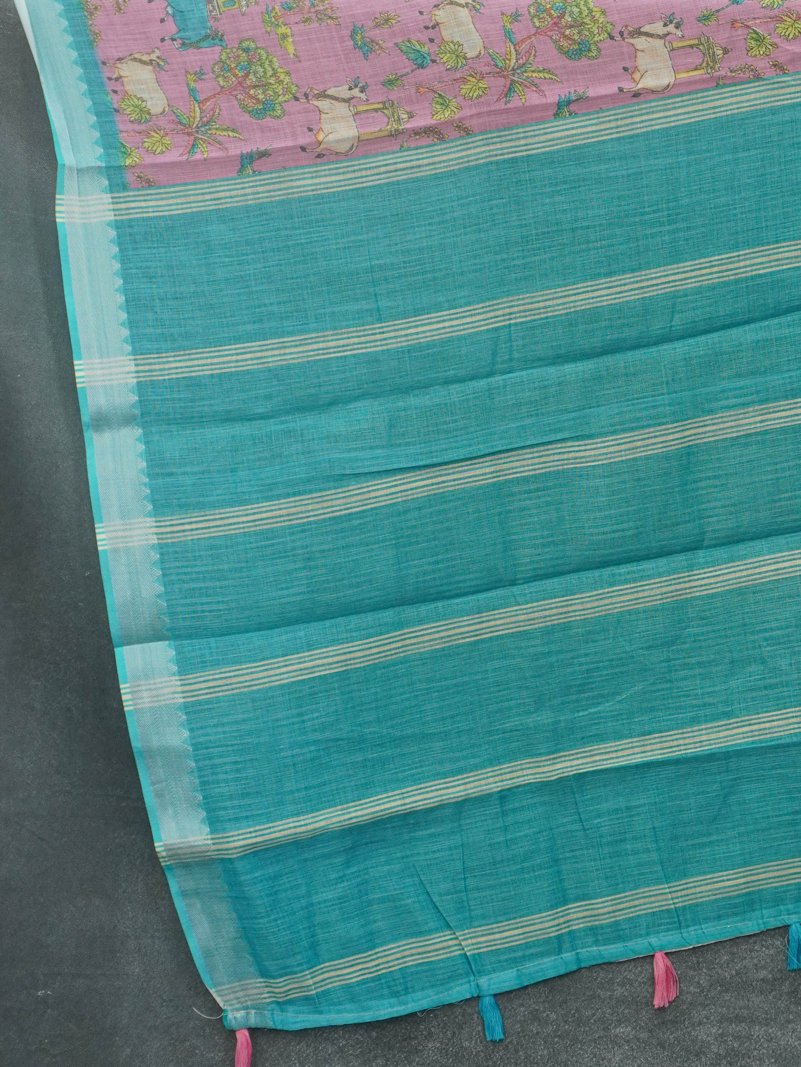 Pichwai Printed Linen Cotton Saree | TTDS3522