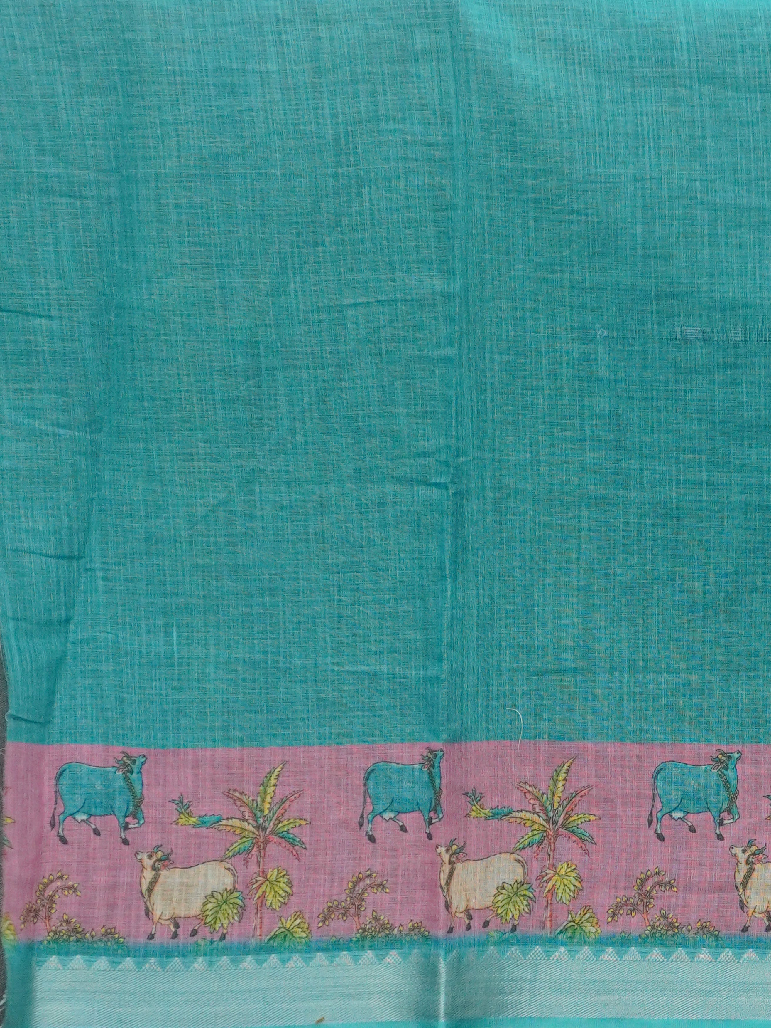 Pichwai Printed Linen Cotton Saree | TTDS3522