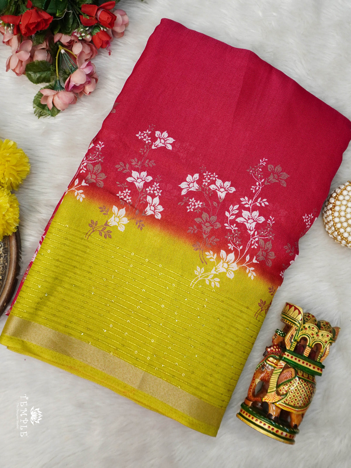 Printed Fancy Saree(Pink) | TTDS3075