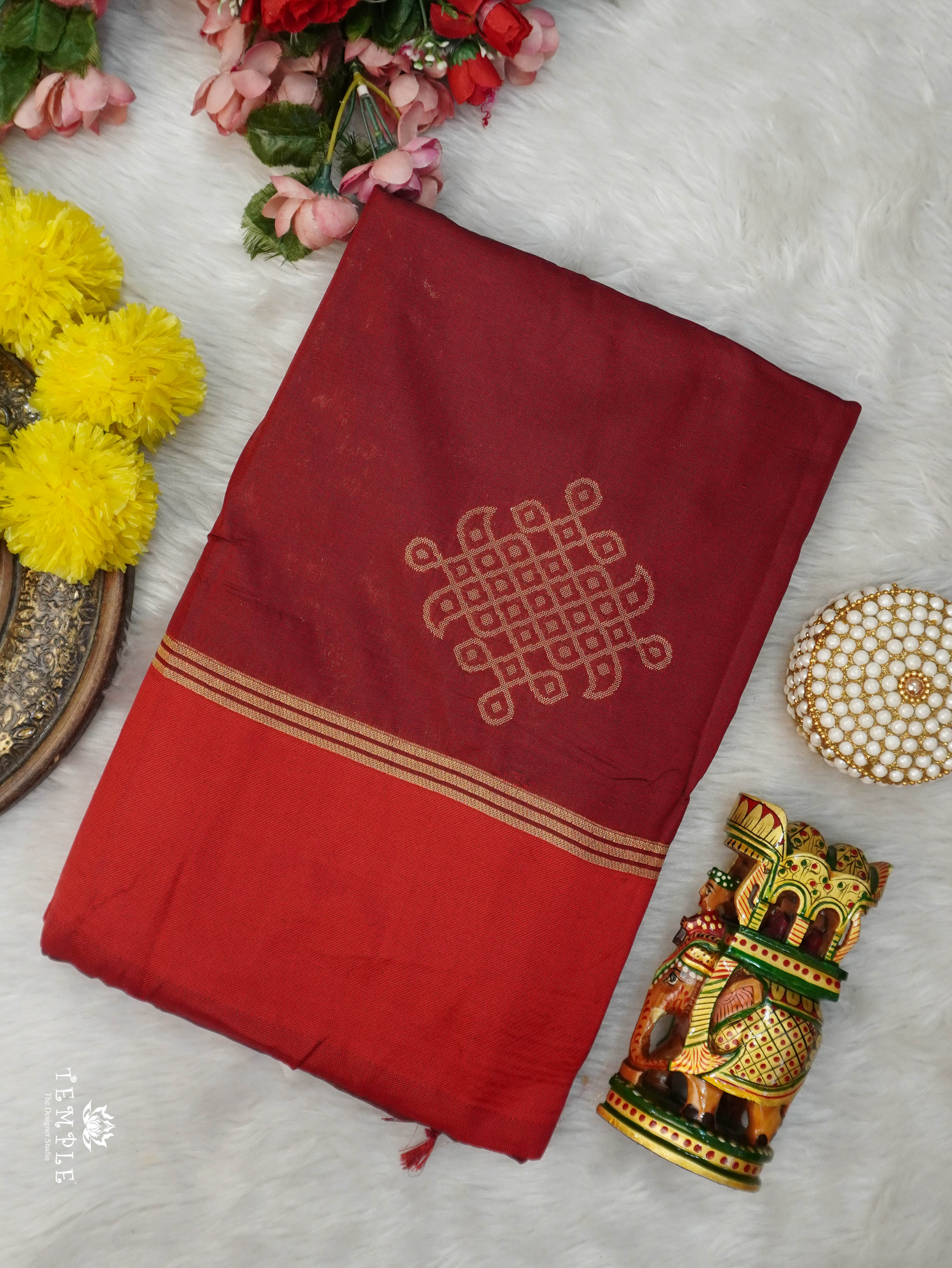 Semi Silk Saree With Kolam Designs | TTDS3081