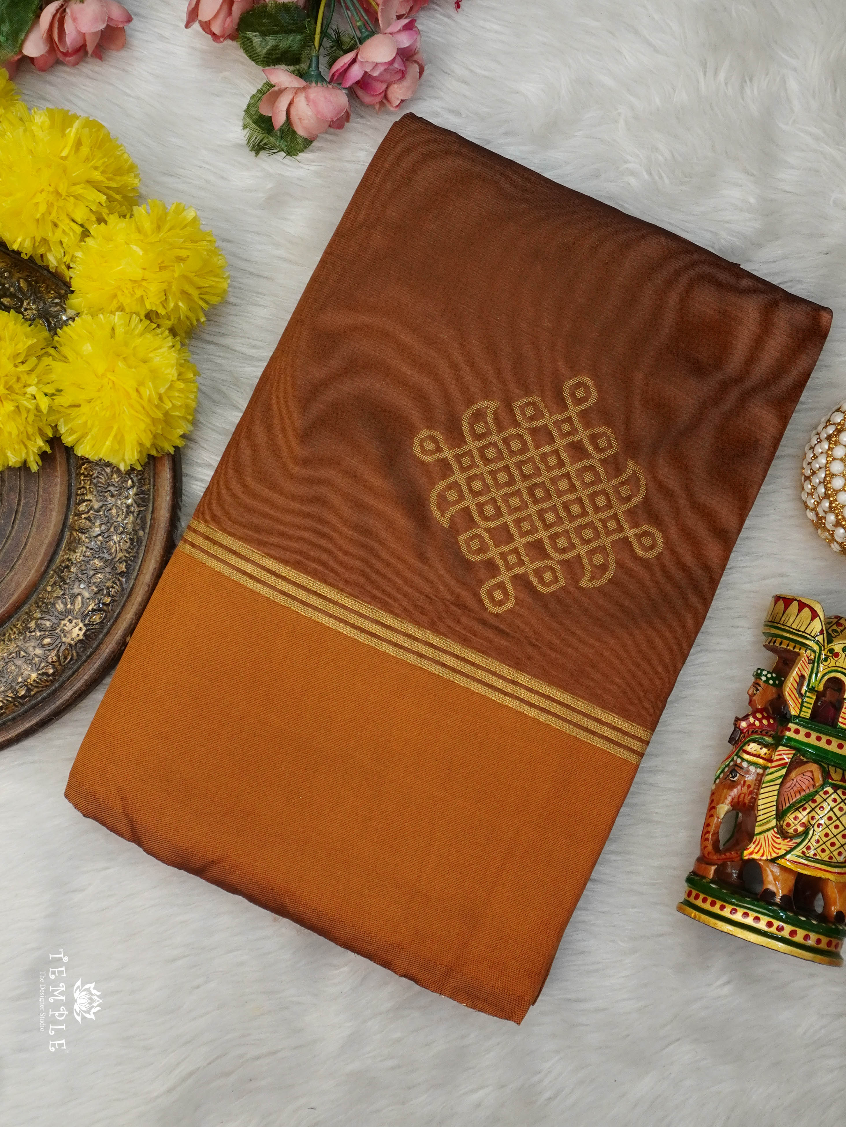 Semi Silk Saree With Kolam Designs | TTDS3081