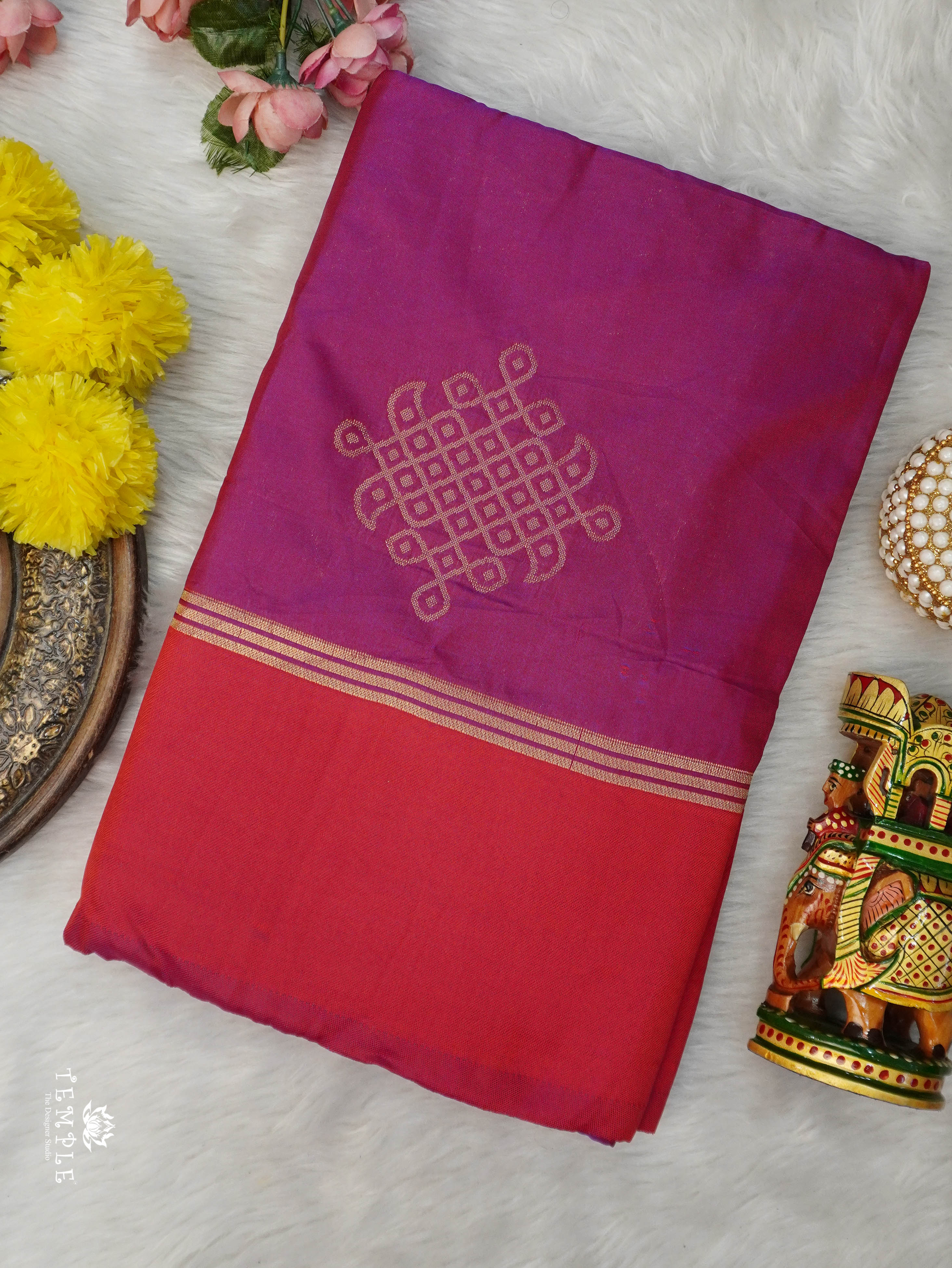 Semi Silk Saree With Kolam Designs | TTDS3081