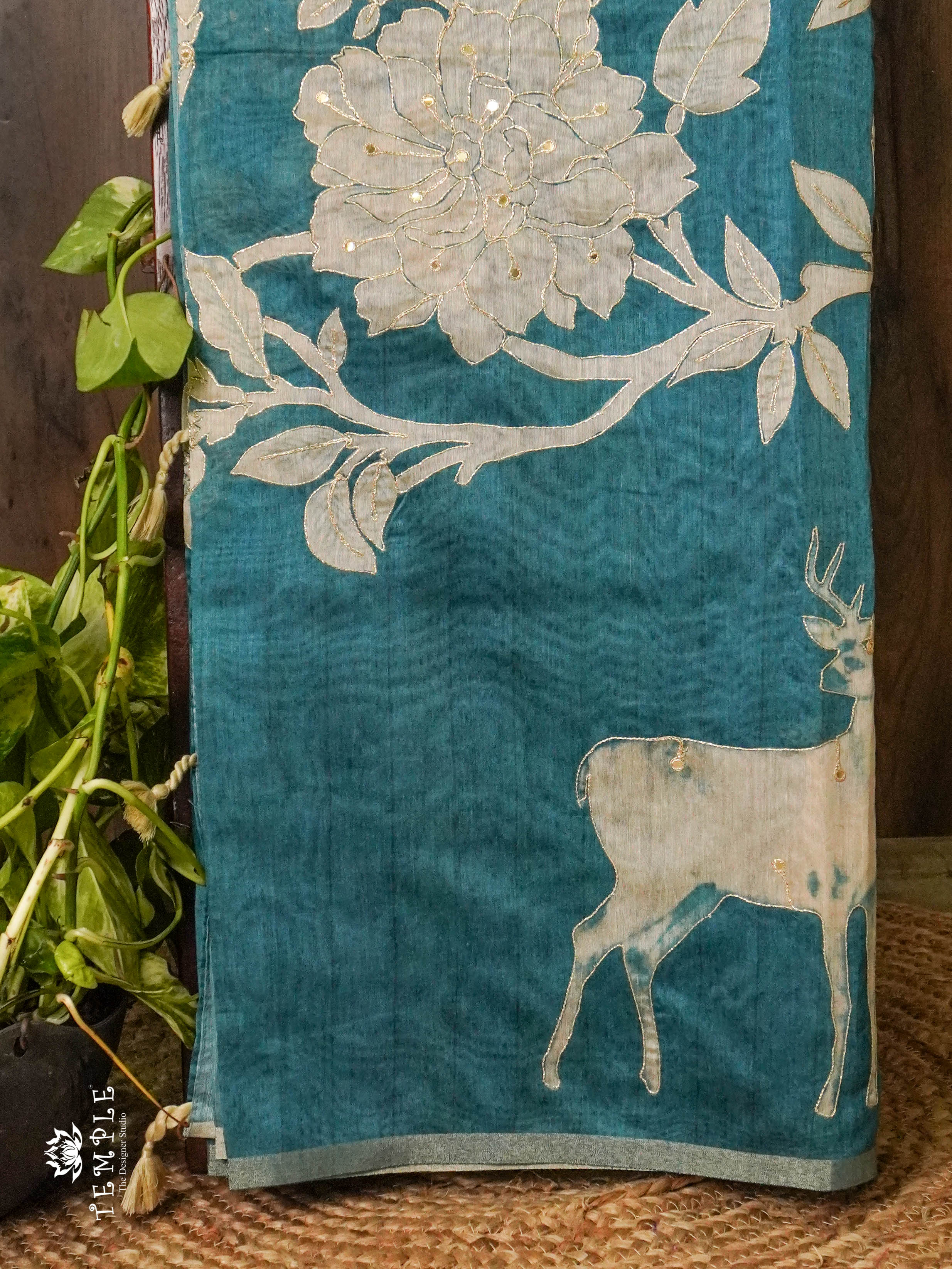 Printed Chanderi Silk (Teal Blue) | TTDS900