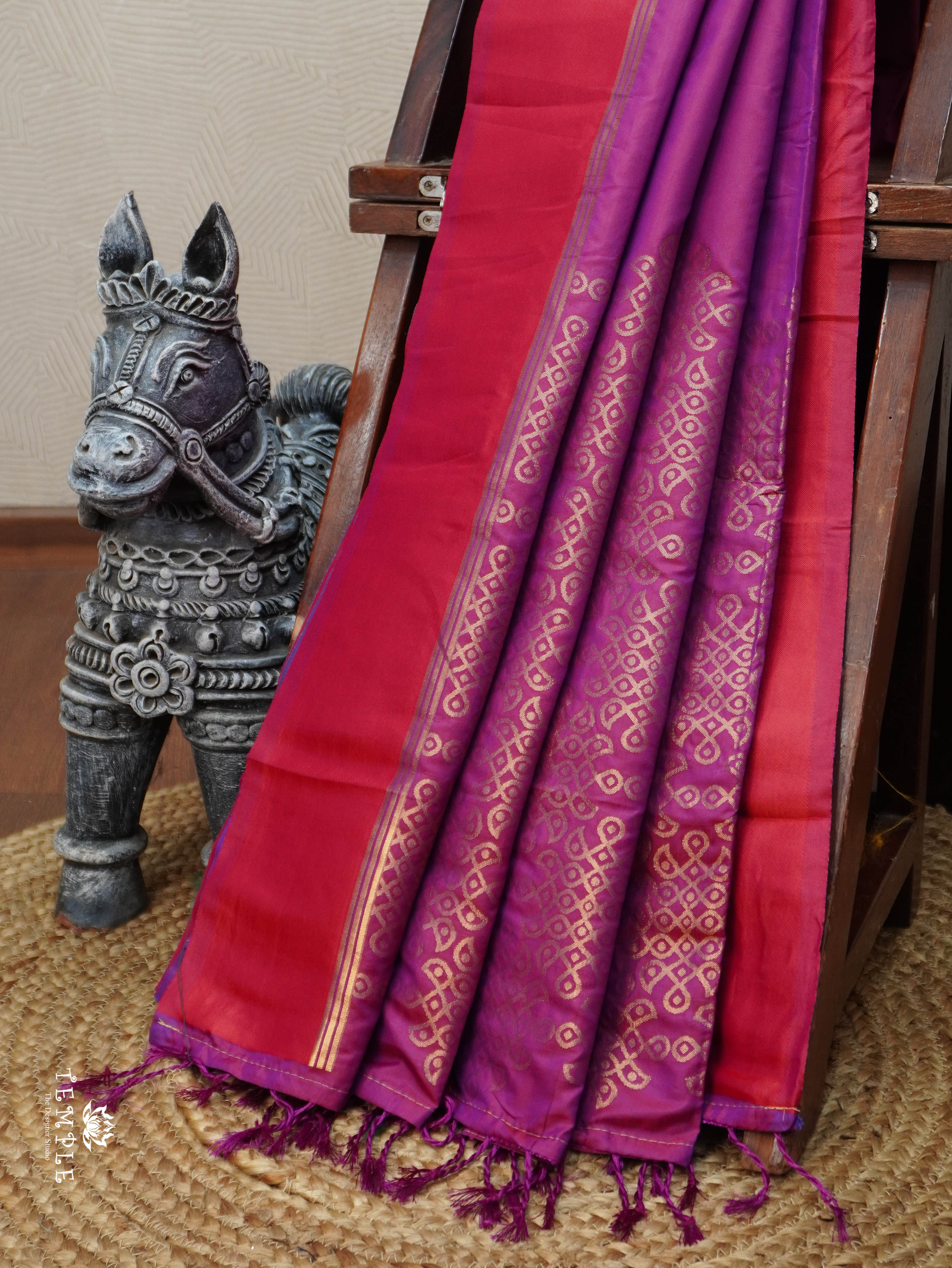 Semi Silk Saree With Kolam Designs | TTDS3081