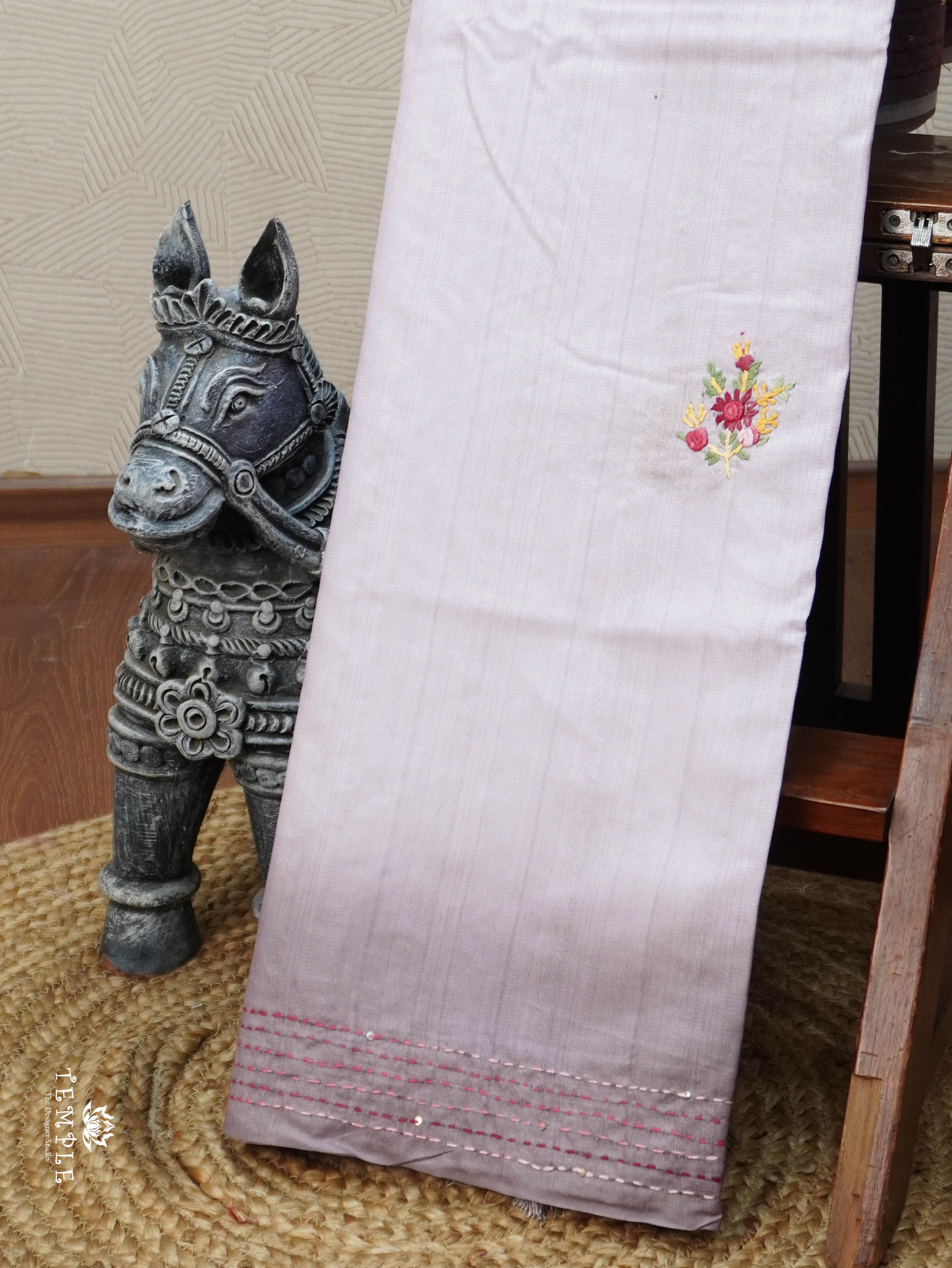 Linen  Silk Saree With Kantha Work | TTDS3121