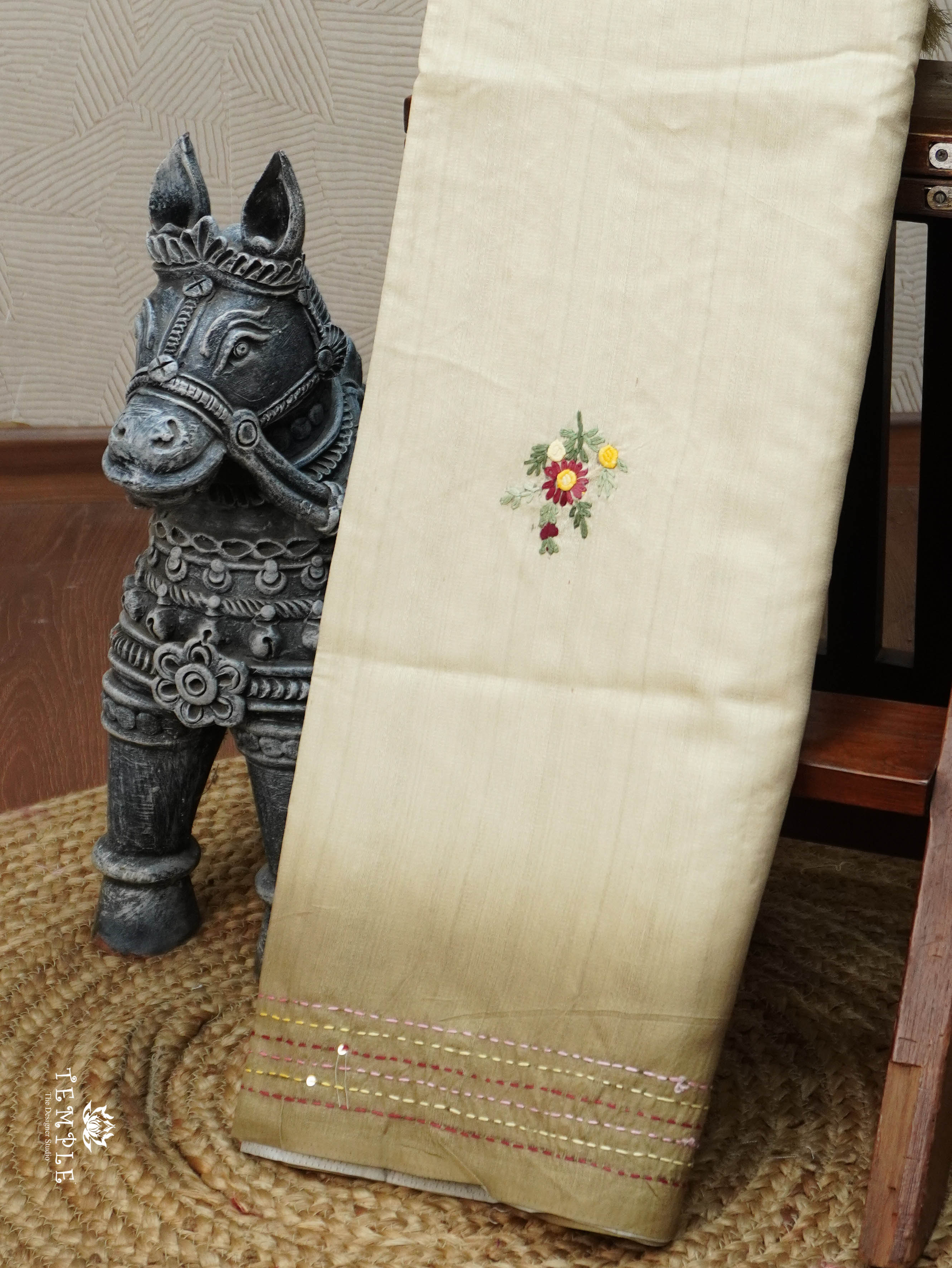 Linen  Silk Saree With Kantha Work | TTDS3121