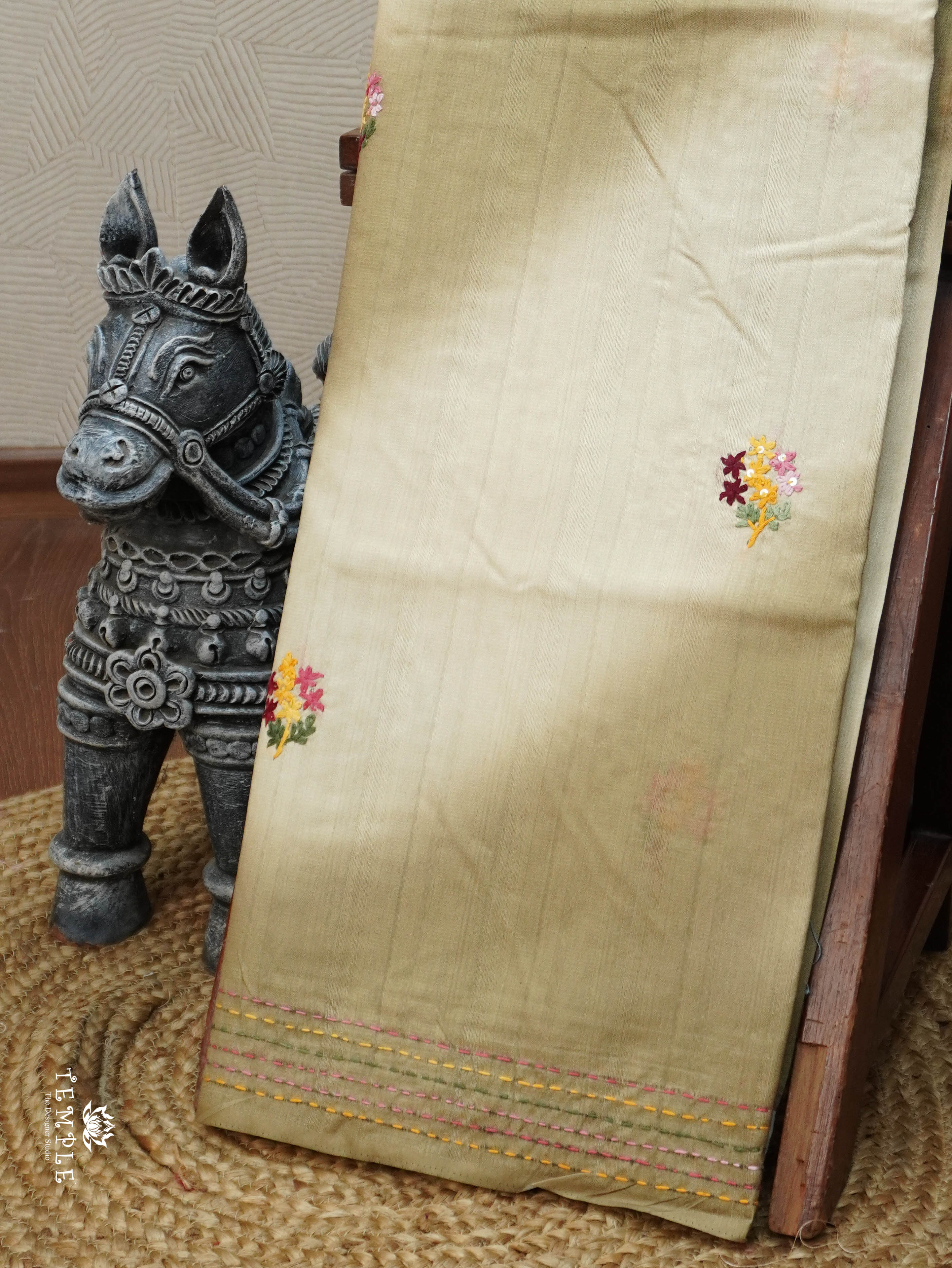 Linen  Silk Saree With Kantha Work | TTDS3121