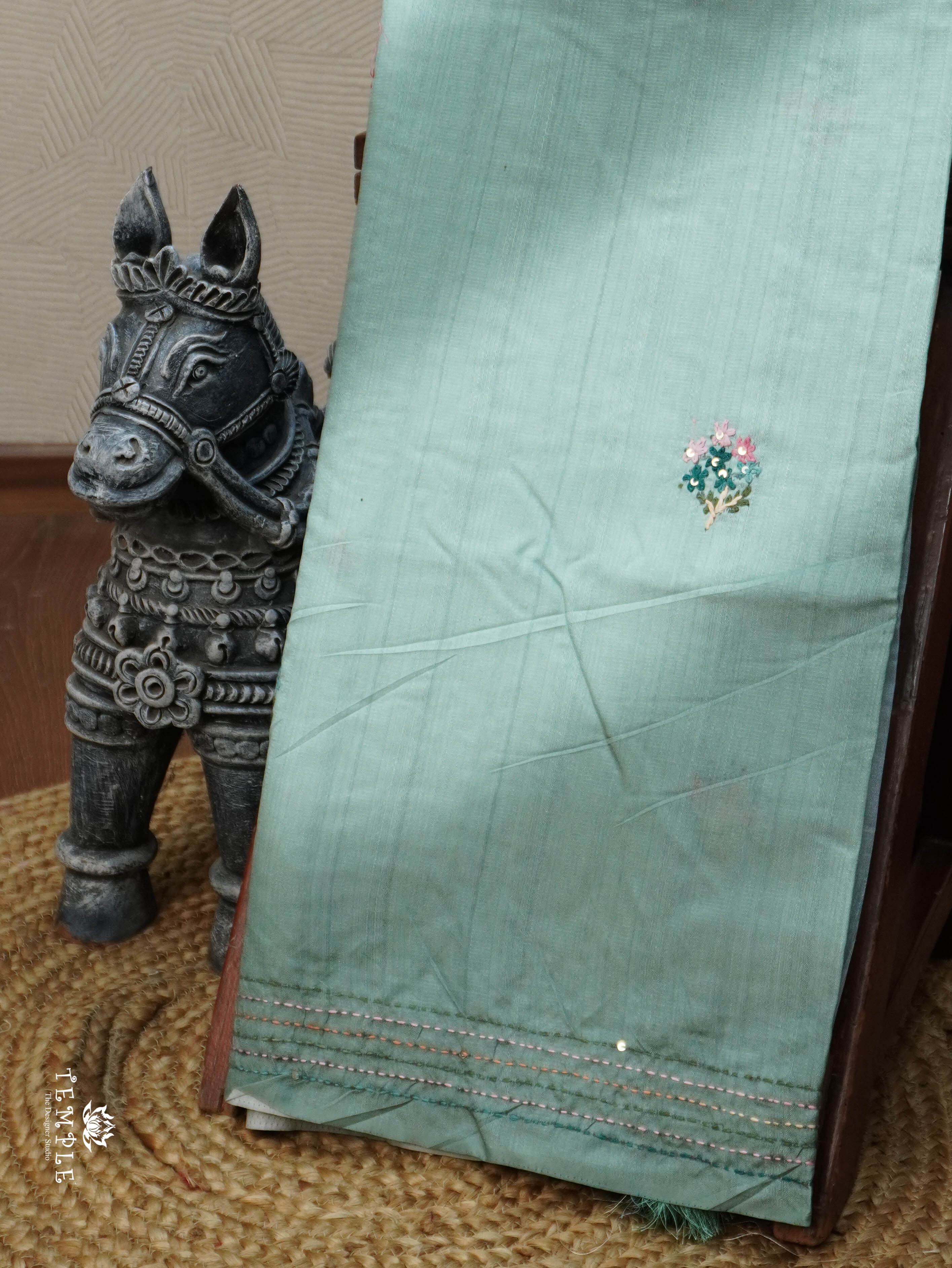 Linen  Silk Saree With Kantha Work | TTDS3121