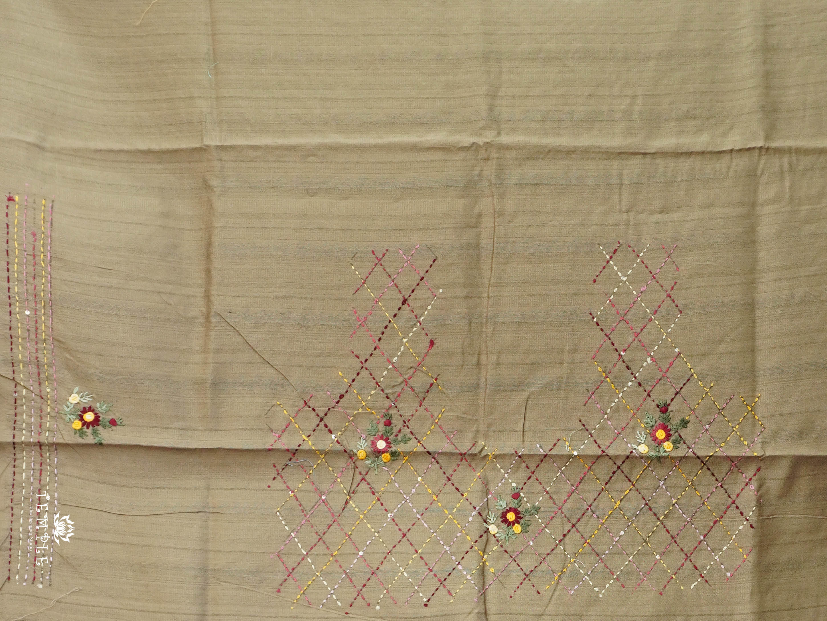 Linen  Silk Saree With Kantha Work | TTDS3121