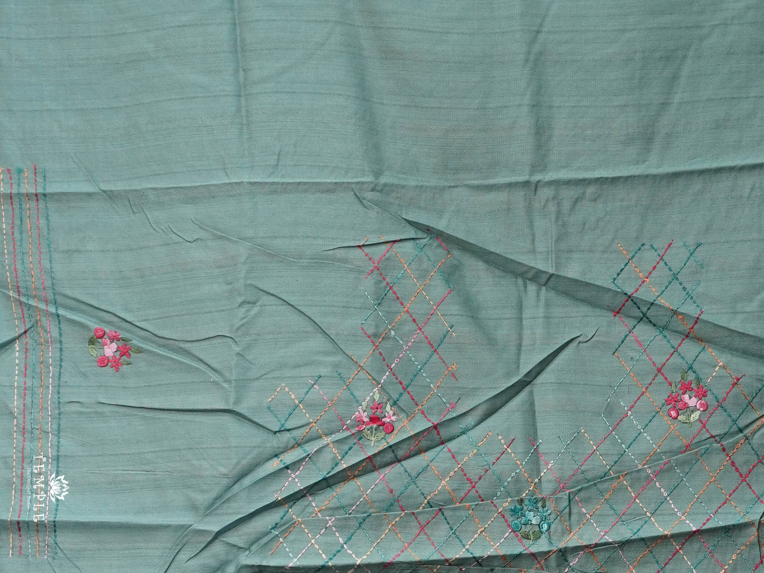 Linen  Silk Saree With Kantha Work | TTDS3121