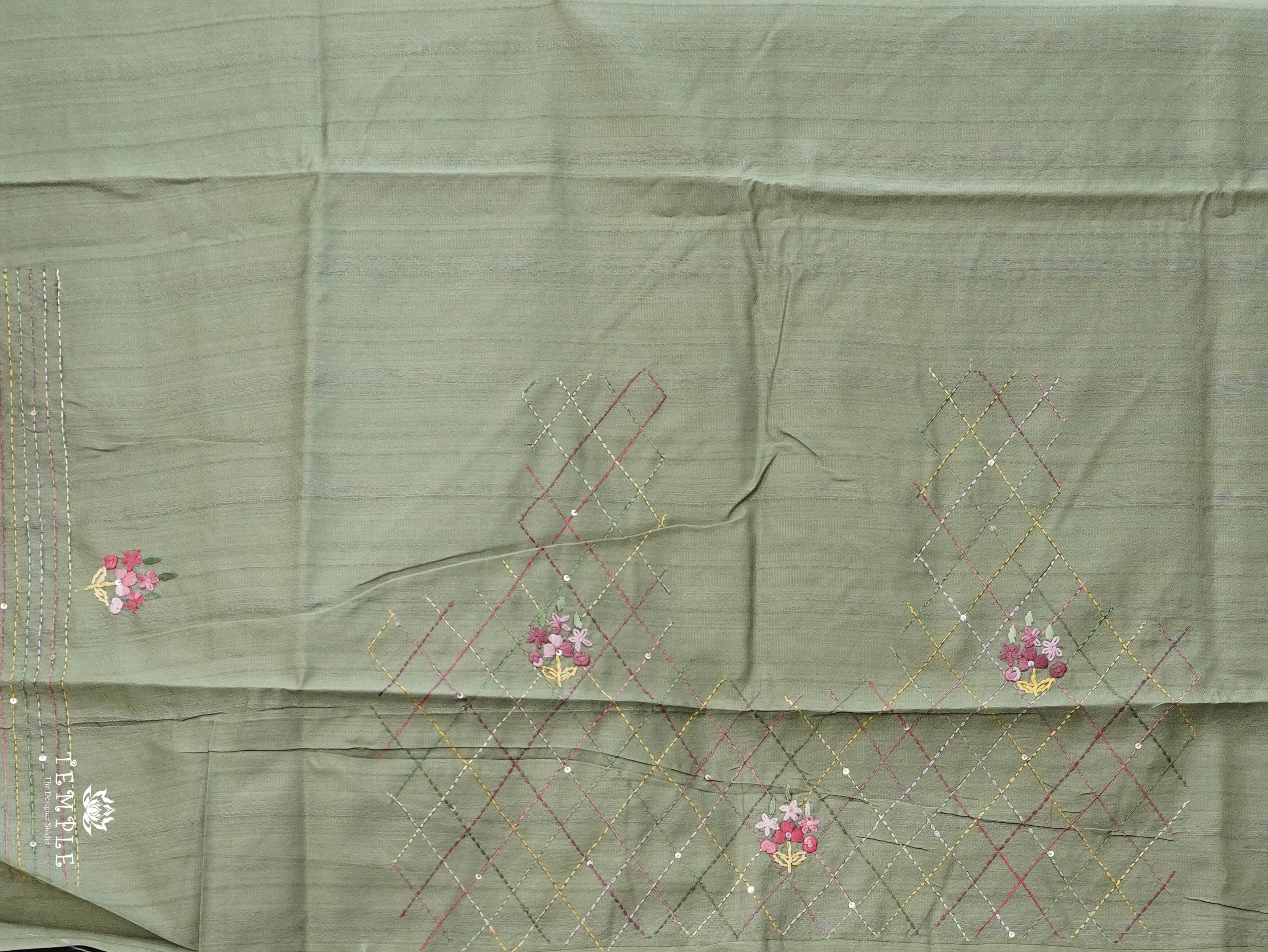 Linen  Silk Saree With Kantha Work | TTDS3121